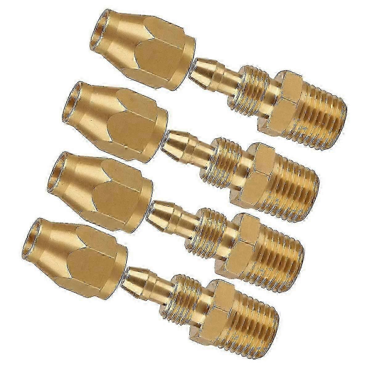 4pcs Solid Brass Pneumatic Fitting Replacement 1/4-inch ID Hose X 1/4-inch NPT Thread Reusable Air Compressor Connector Kit