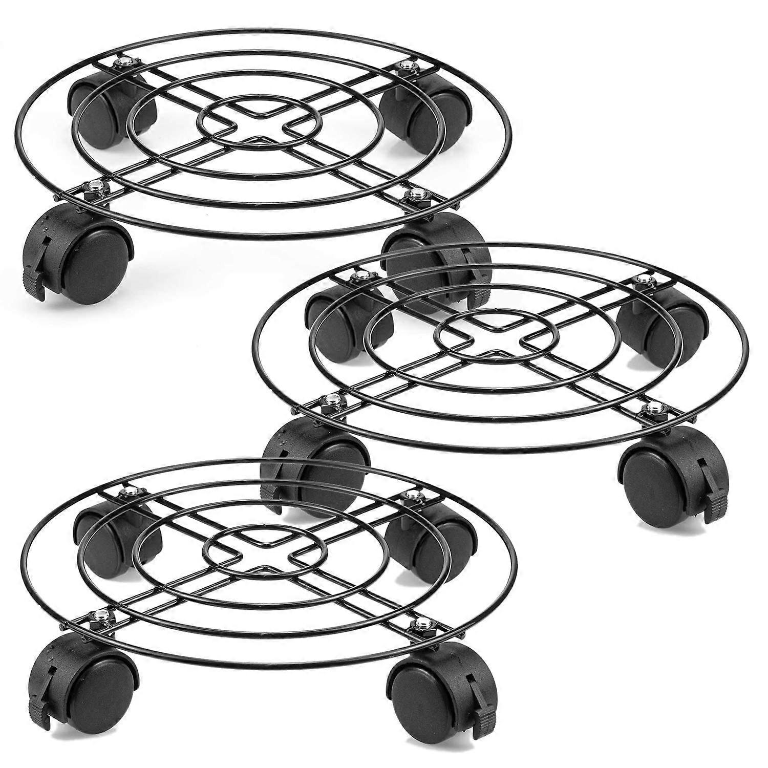 10.5" Round Metal Plant Caddy with Caster Wheels - Black Plant Dolly and Stand for Indoor and Outdoor Use, 3 Pack