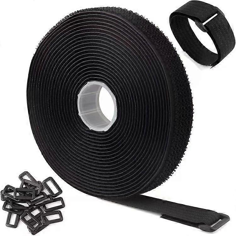 5m x 5cm Adjustable Cable Ties with 25 Loops, Black, Reusable, with Hooks and Loops for Cable Management, Black