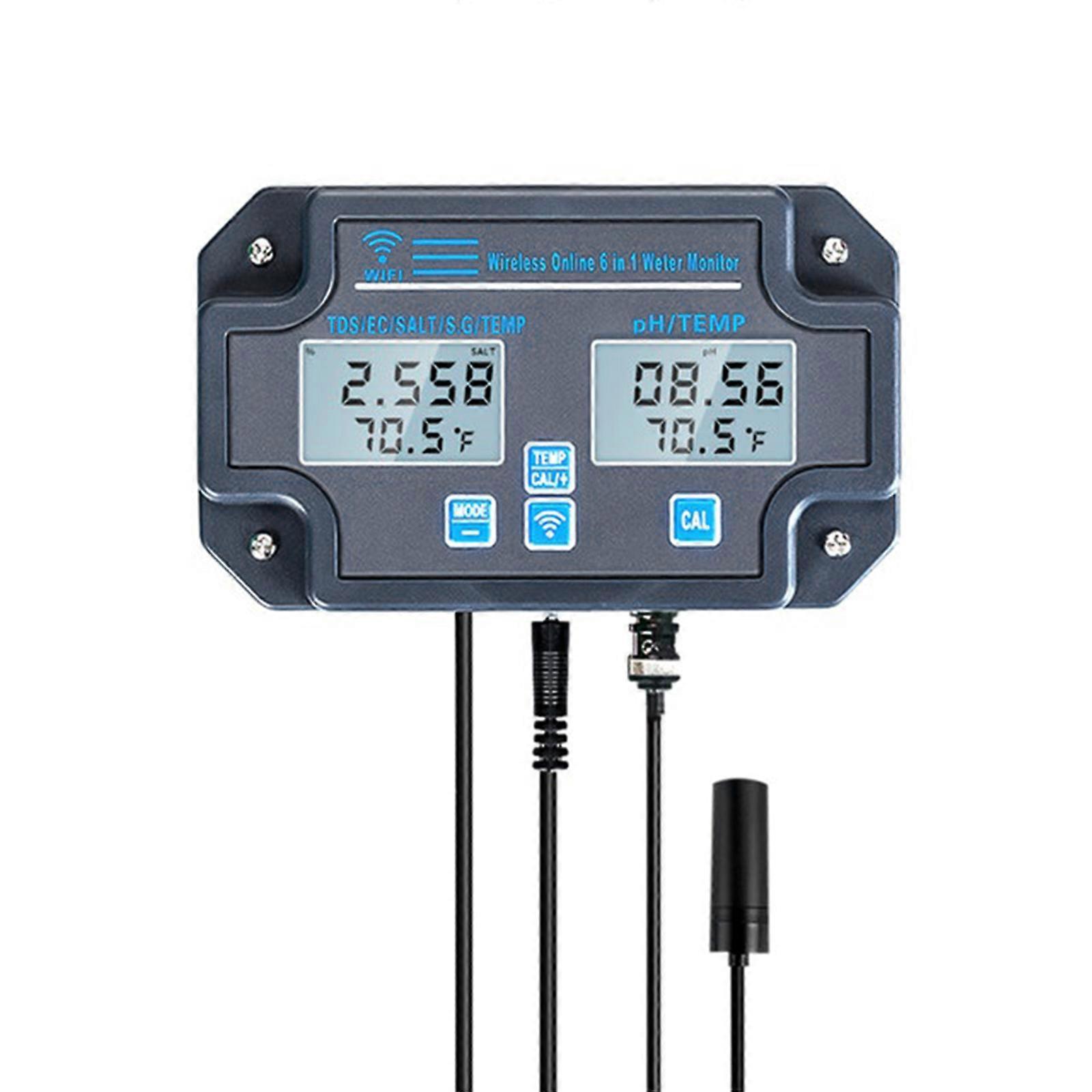 Multifunctional Water Monitor 6-in-1 WiFi Water Quality Tester PH/EC/TDS/SALT/S.G/Temp Meter Water Analyzer for Fishery