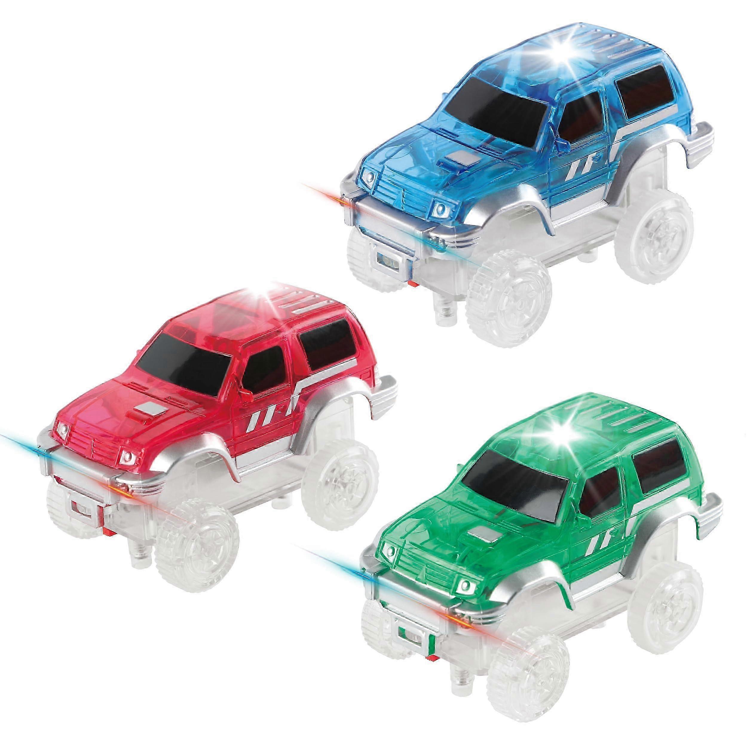 3-Piece LED-Enhanced Magnetic Toy Car Collection Compatible with Race Sets Ages 3 and Up