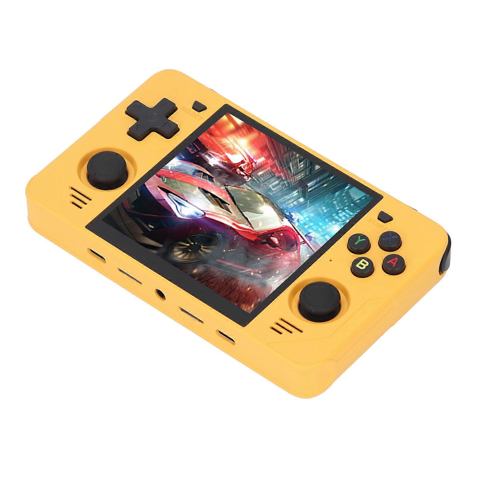 Handheld Game Console 4 Inch IPS Screen LPDDR4 1GB Portable Retro Video Game Console with 3D Joysticks for Kids Boys Girls Yellow 16G and 128G 