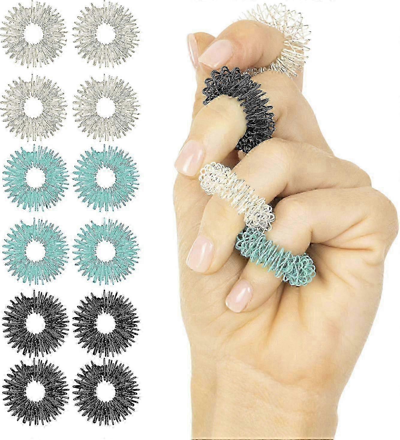 12パックスパイキーフィジェットリング - 子供と大人のための金属製の指のストレス解消バンド、サイレント使用