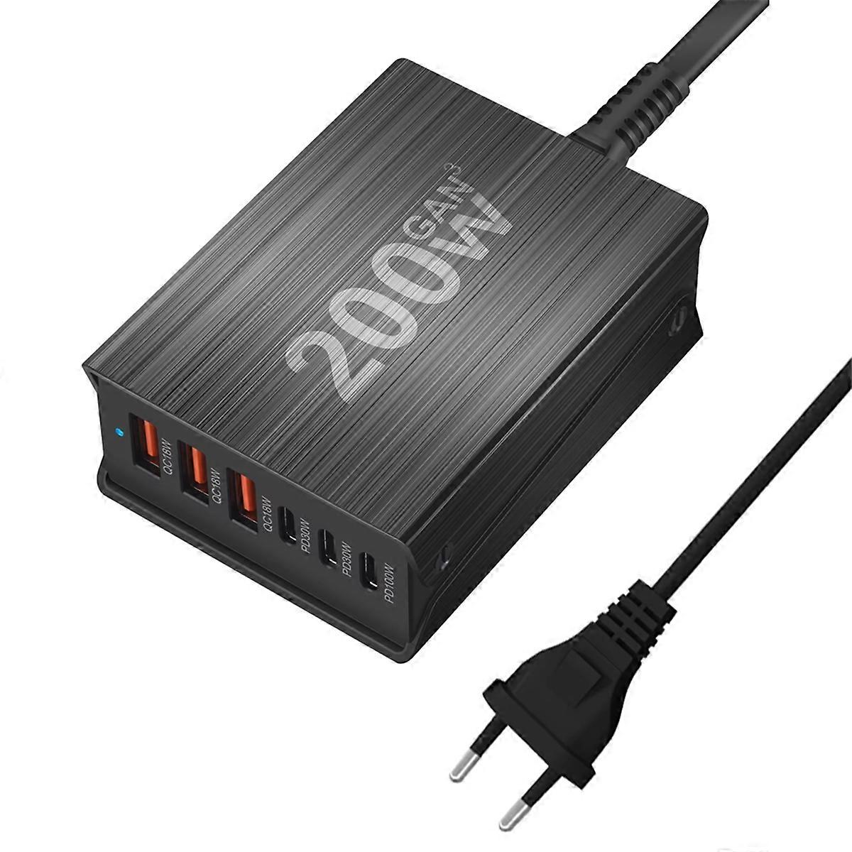 200W GaN Charging Station 6Port USB C Charger Quick Charge QC PD 3.0 TypeC Fast USB Charger for 12-