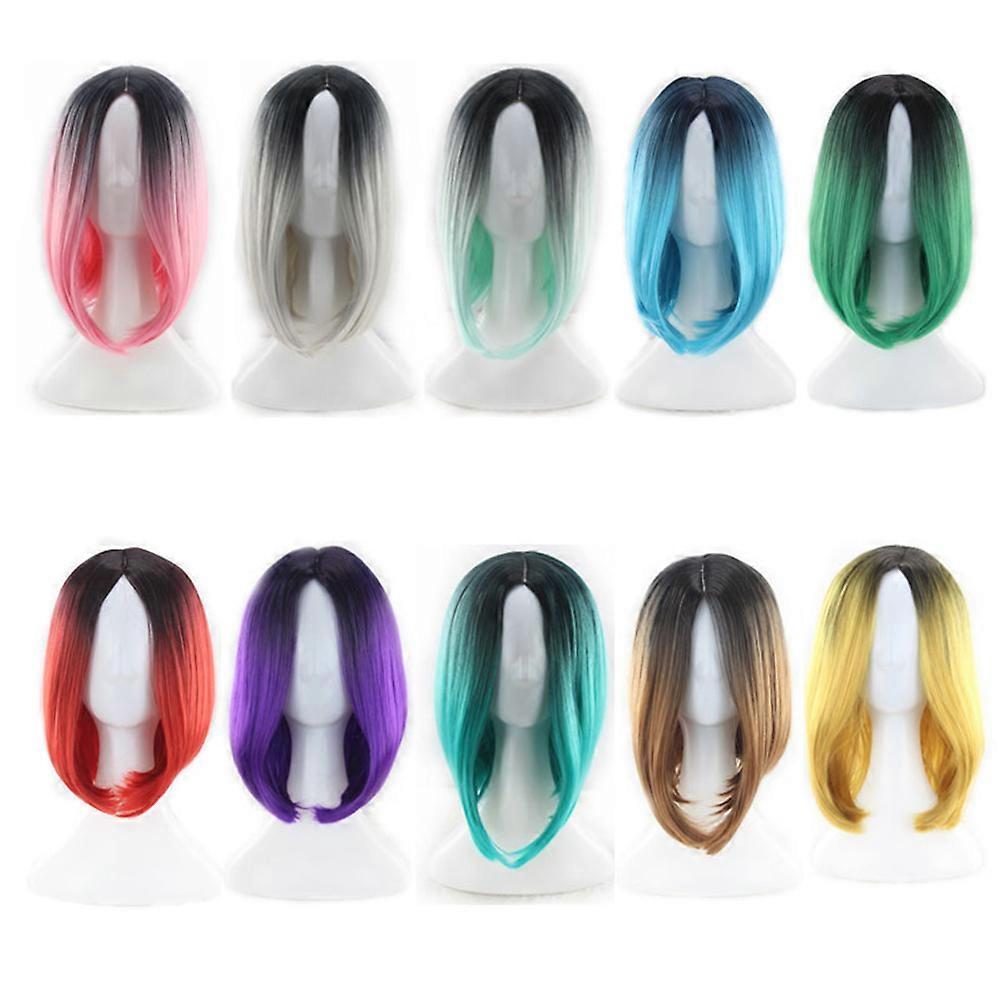 Women's Wigs Short Straight Bob Wig Synthetic High Temperature Fiber Gradient Dark Green Halloween Events 1Set