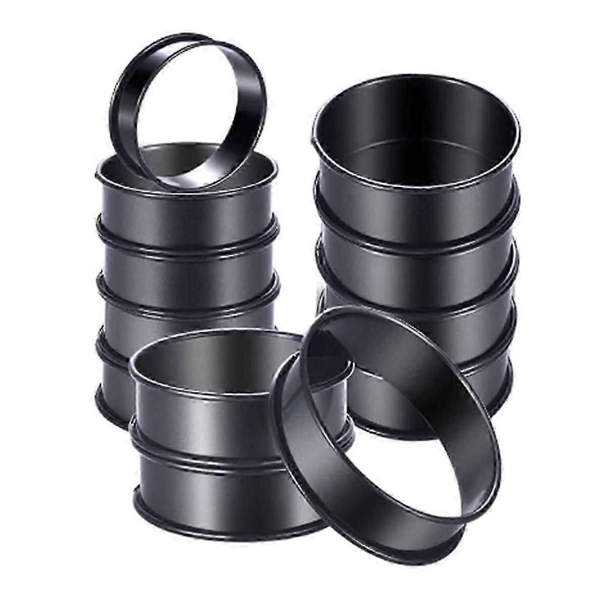 12個パック クランペットリング ノンスティック イングリッシュマフィンリング 3.15インチ - ベーキング用ステンレススチール ダブルロールタルトリング