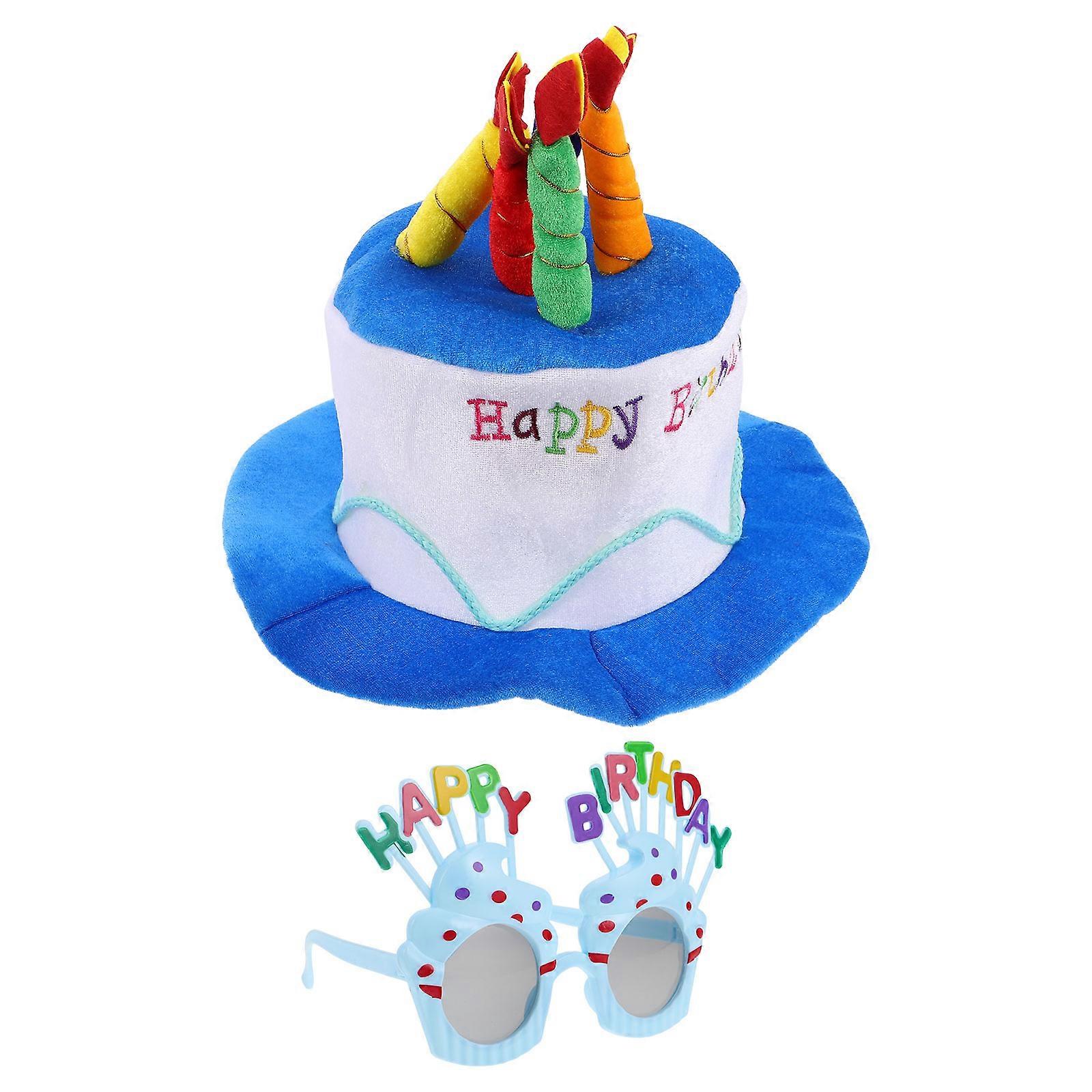 Birthday Hat Novelty Cake Shape Party Decorations Multi Color Plush Material Photo Booth Props 1Set