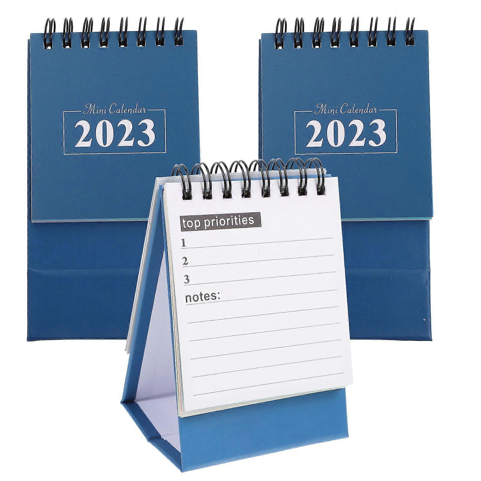 Mini Paper Calendar Desktop Calendar for Office Use 3Pcs Set Blue Color