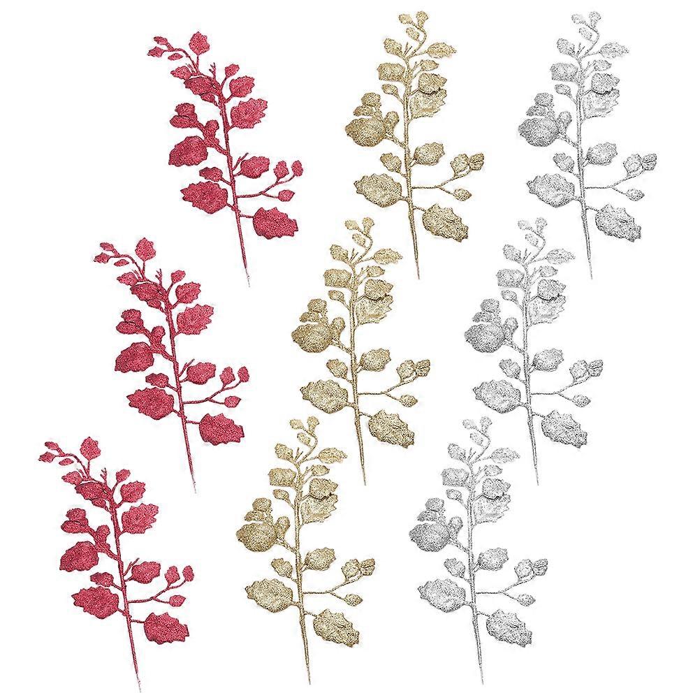 Realistic Artificial Plants Fake Leaves Stem Picks For Christmas Flower Arrangements Ornament 21x15cm Golden 9Pcs