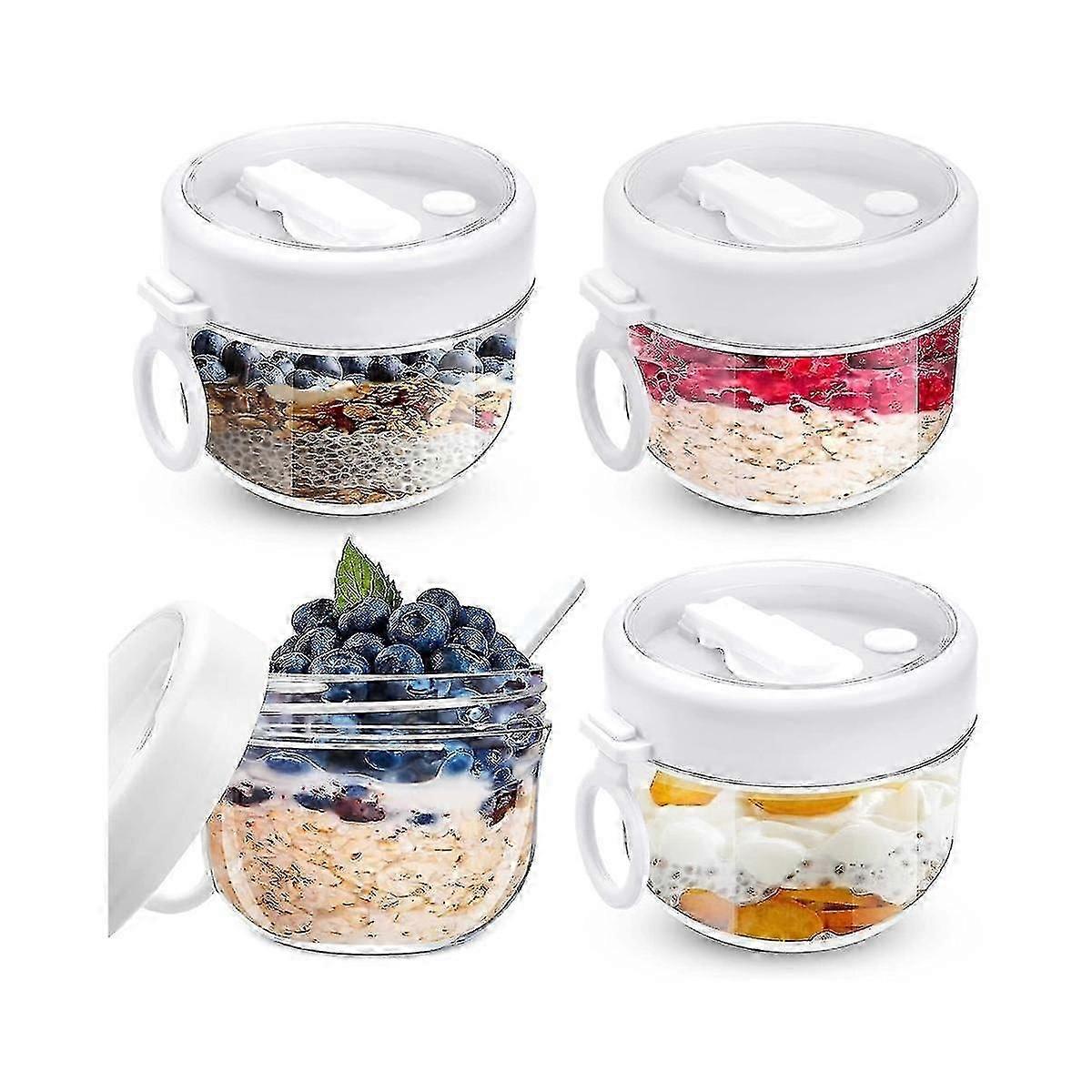 4 Pcs Overnight Oats Container With Lids And Spoons, 20oz Overnight Oats Jars Airtight Yogurt Conta