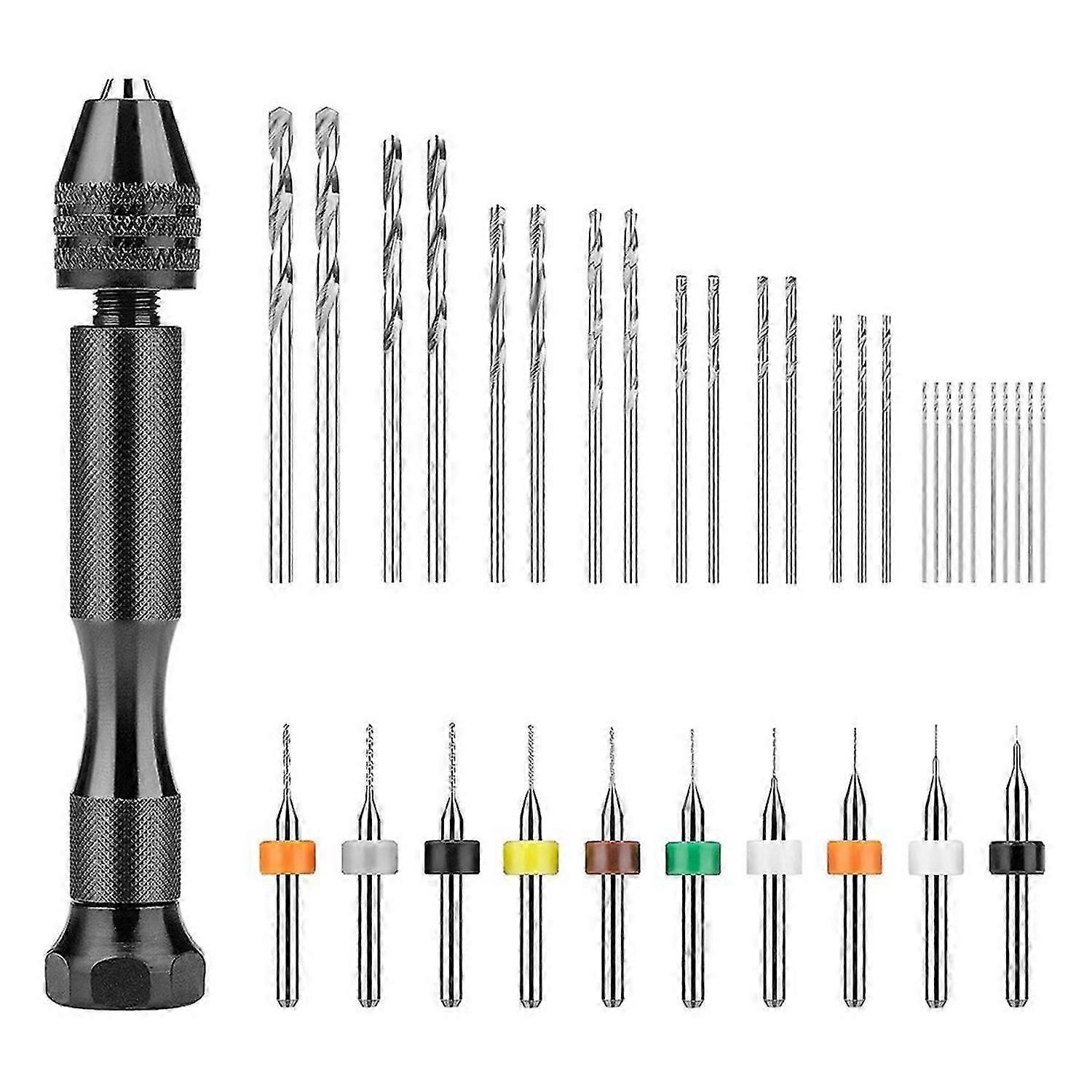 Hand Drill Set,Pin Vise Hand Drill with 10PCS PCB Mini Drill Bits and 25PCS Micro-TypeTwist Drill Bi