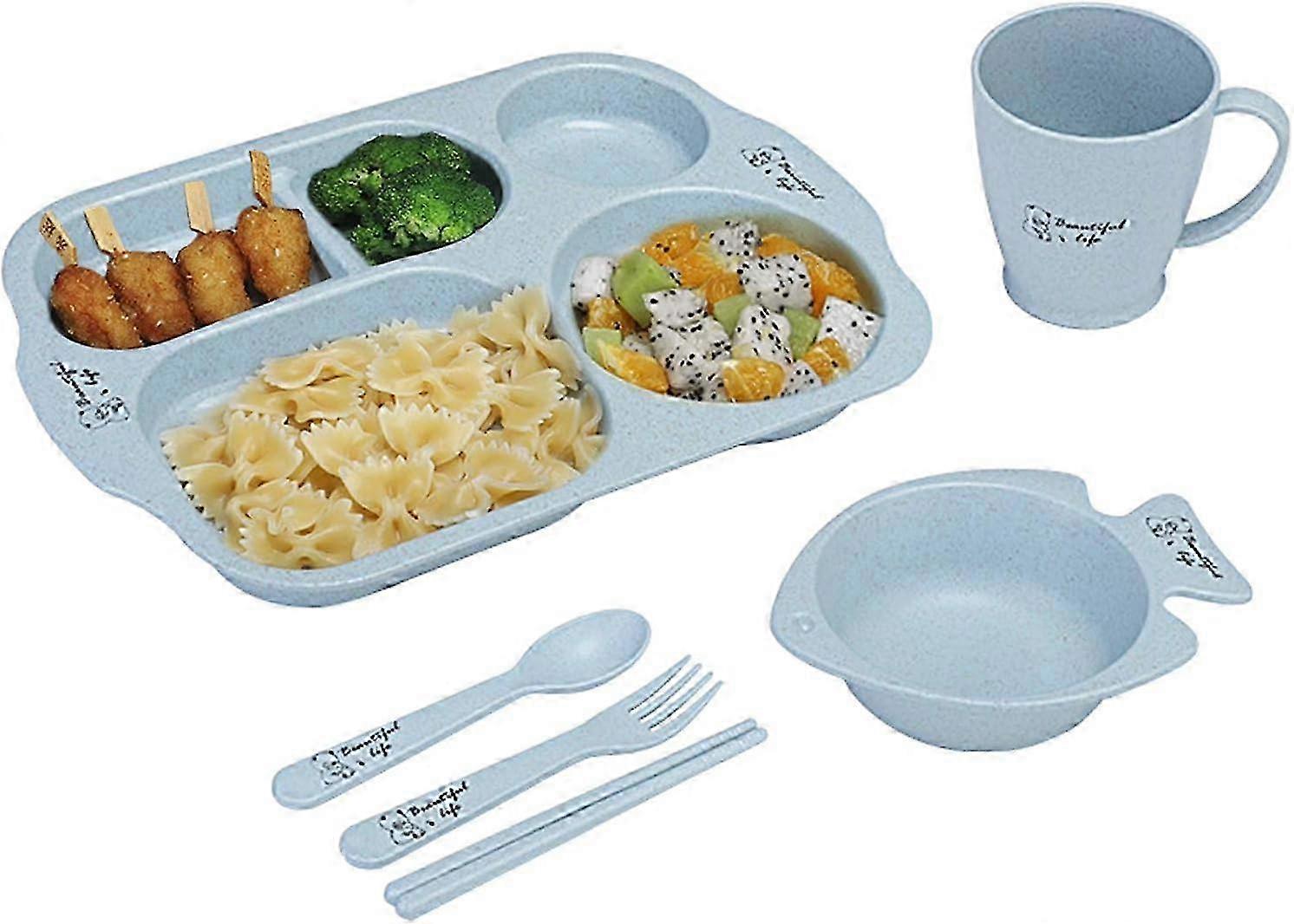 Lightweight Wheat Straw Dinnerware Set, 6-Piece Set with Plates, Bowl, Cup, Spoon, and Fork for Kids
