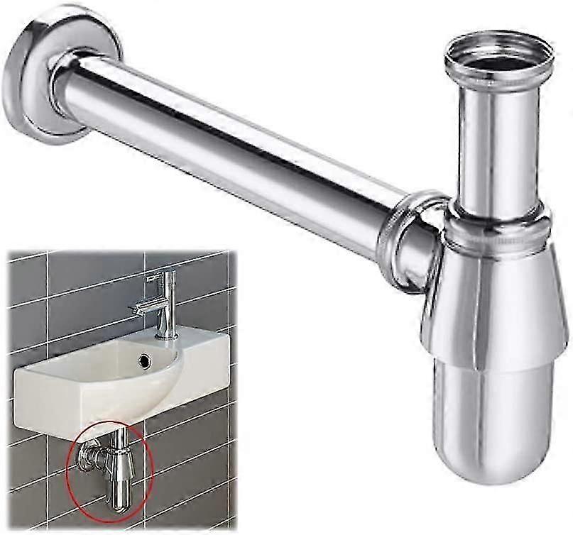 Cloakroom Wash Basin Chrome Brass Deodorant Bottle Trap Bathroom Wash Sink Tap Waste Pipe Round Adjustable Outlet Modern Design Drain (1 1/4)