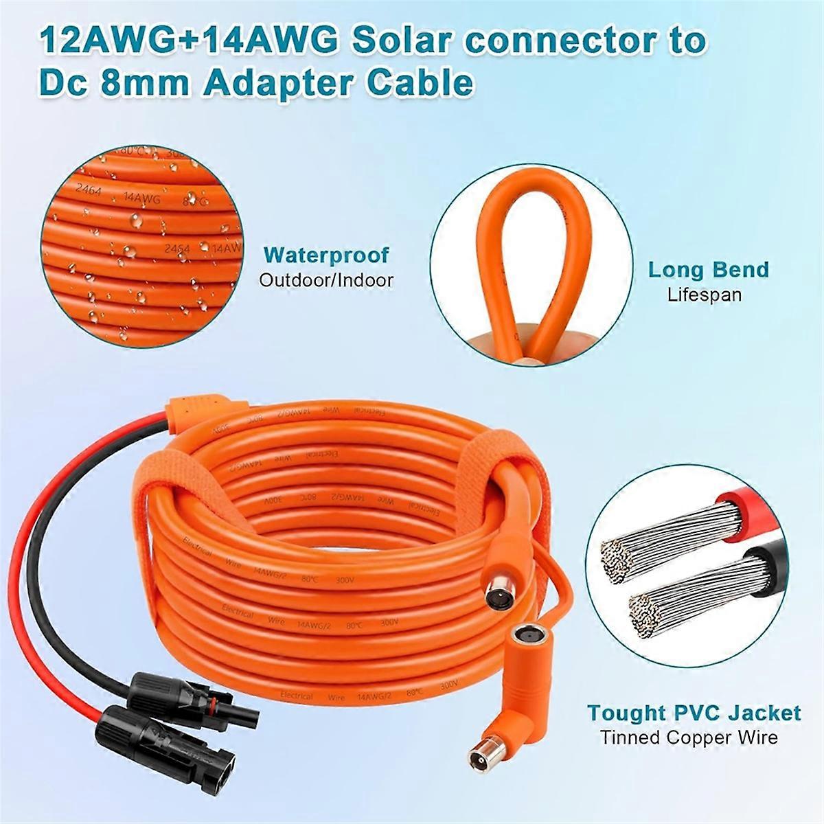 Solar Panel to DC 8mm Adapter Cable 2m, Solar Connector to DC7909/8020 Male Plug Extension Cord, Tin