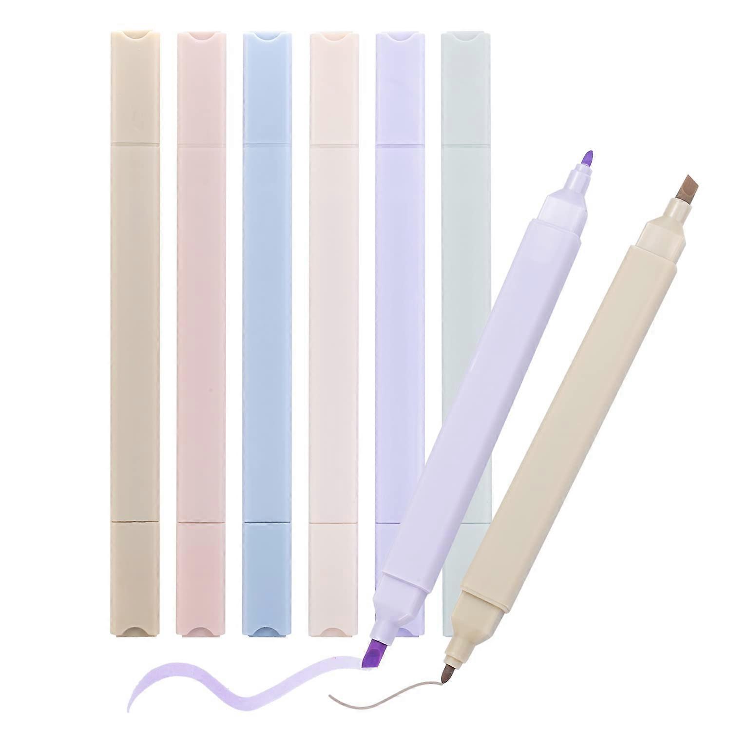 Highlighter Double-Head 2-In-1 Marker Pen Set 6-Piece Pastel Colour Highlighters