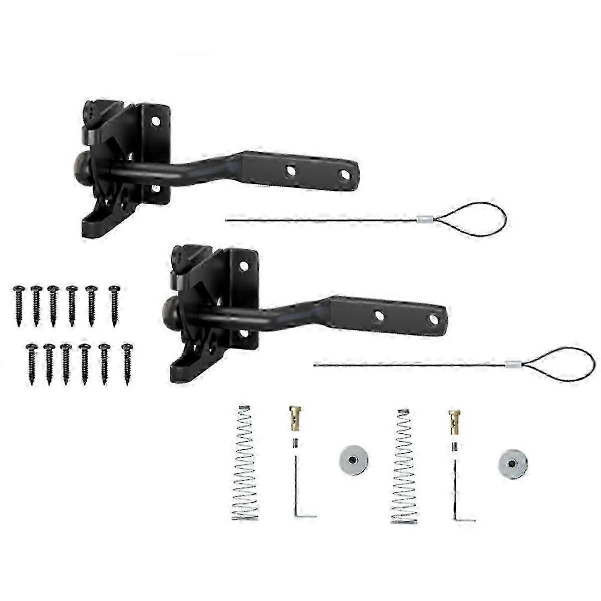 2 Pack Self Locking Gate Latch for Wooden Fence Heavy Duty,with Steel Spring Cable Pull String Gate Hardware Gate Lock JN