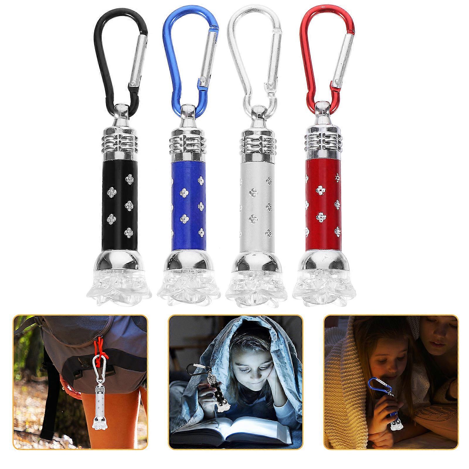 Assorted Color Mini LED Flashlight with Carabiner for Outdoor Use Made of Aluminium Alloy 4Pcs