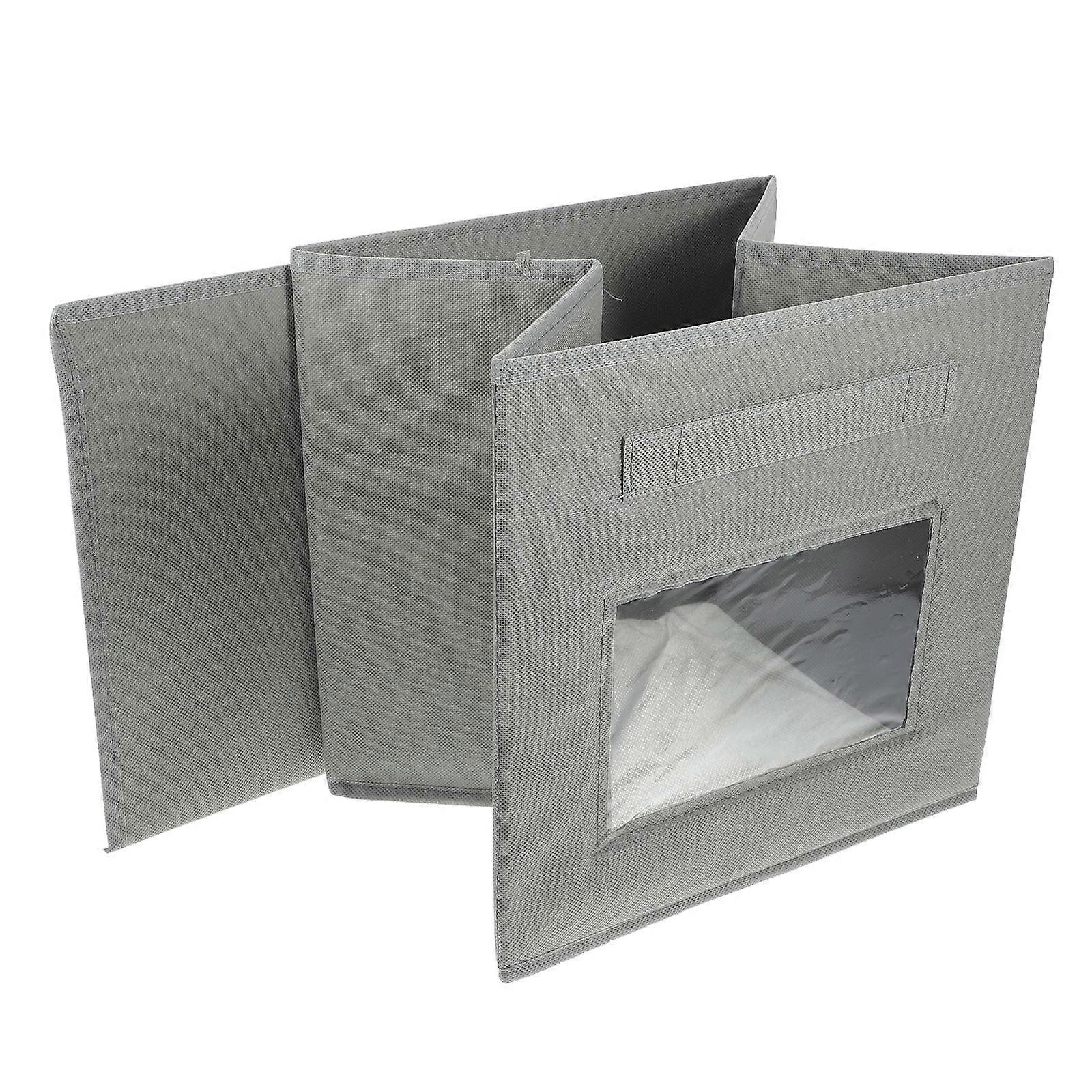 Gray Foldable Storage Box with Transparent Window for Clothes, Books – Multi Purpose Organizer without Lid for Bedroom and Living Room