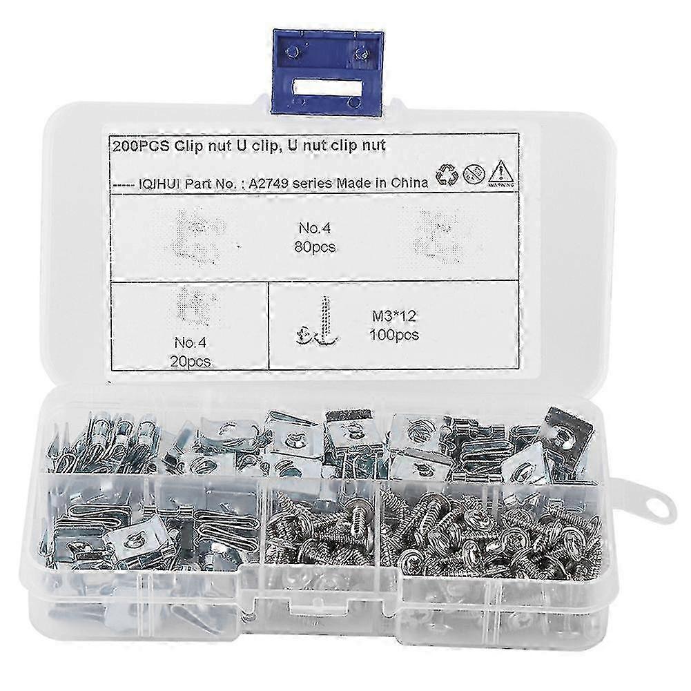 200pcs set Manganese Steel UClips with Self Tapping Screws Kit Assortment Fixing Hardwares Suitable for Various Motor Vehicles