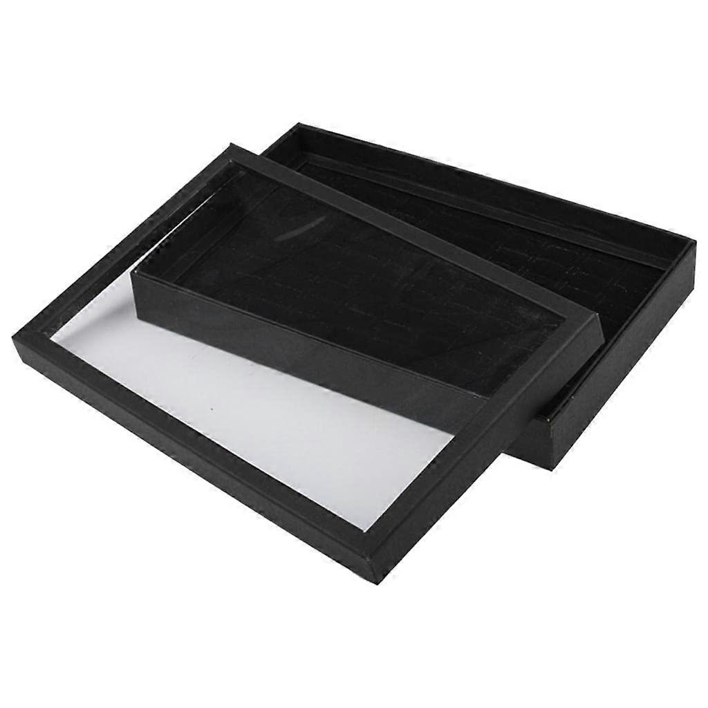 Ring display box with 36 slots and transparent lid, showcase for pendants, black