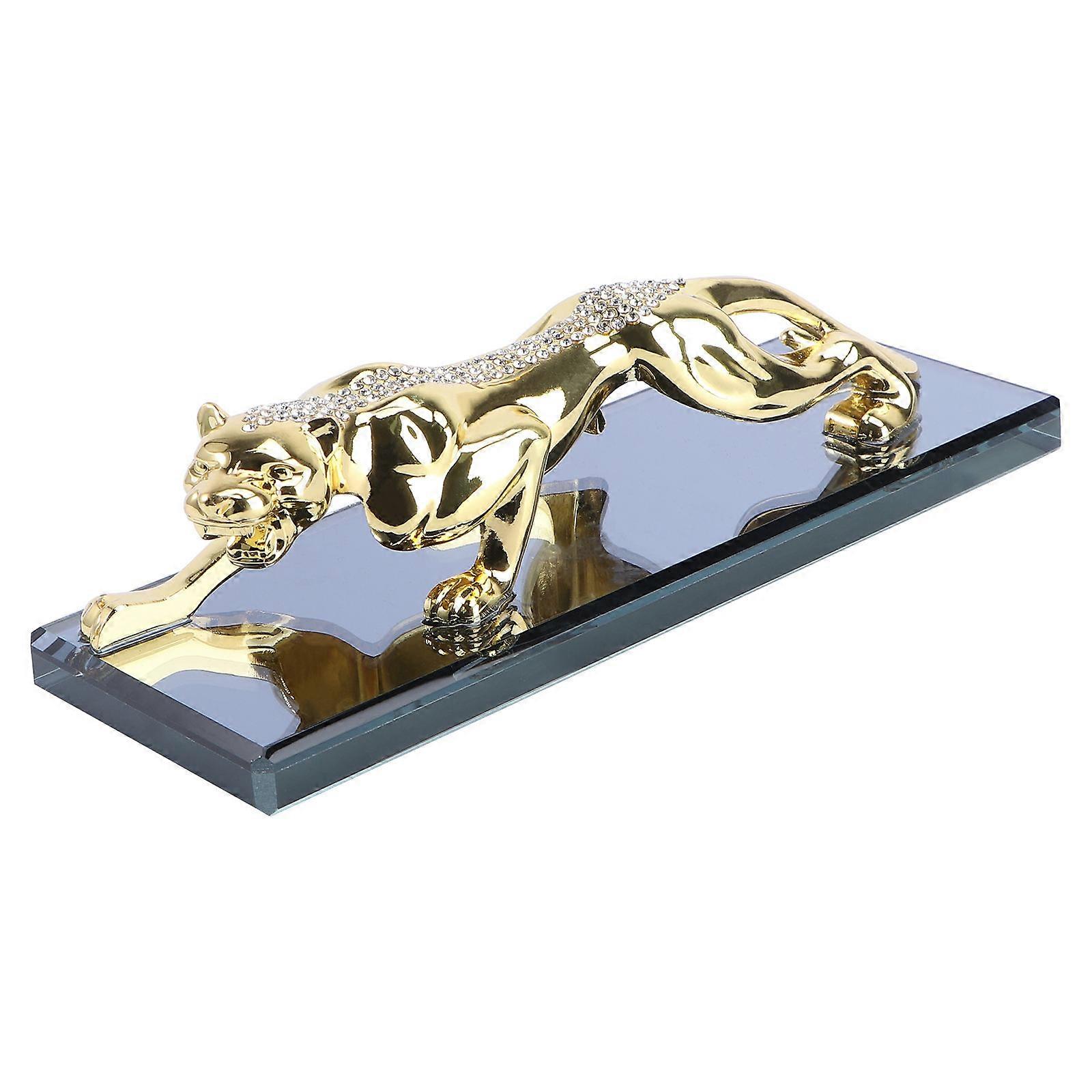 Golden Leopard Shaped Car Ornament with Base for Interior Decoration Zinc Alloy Not Easy to Fade