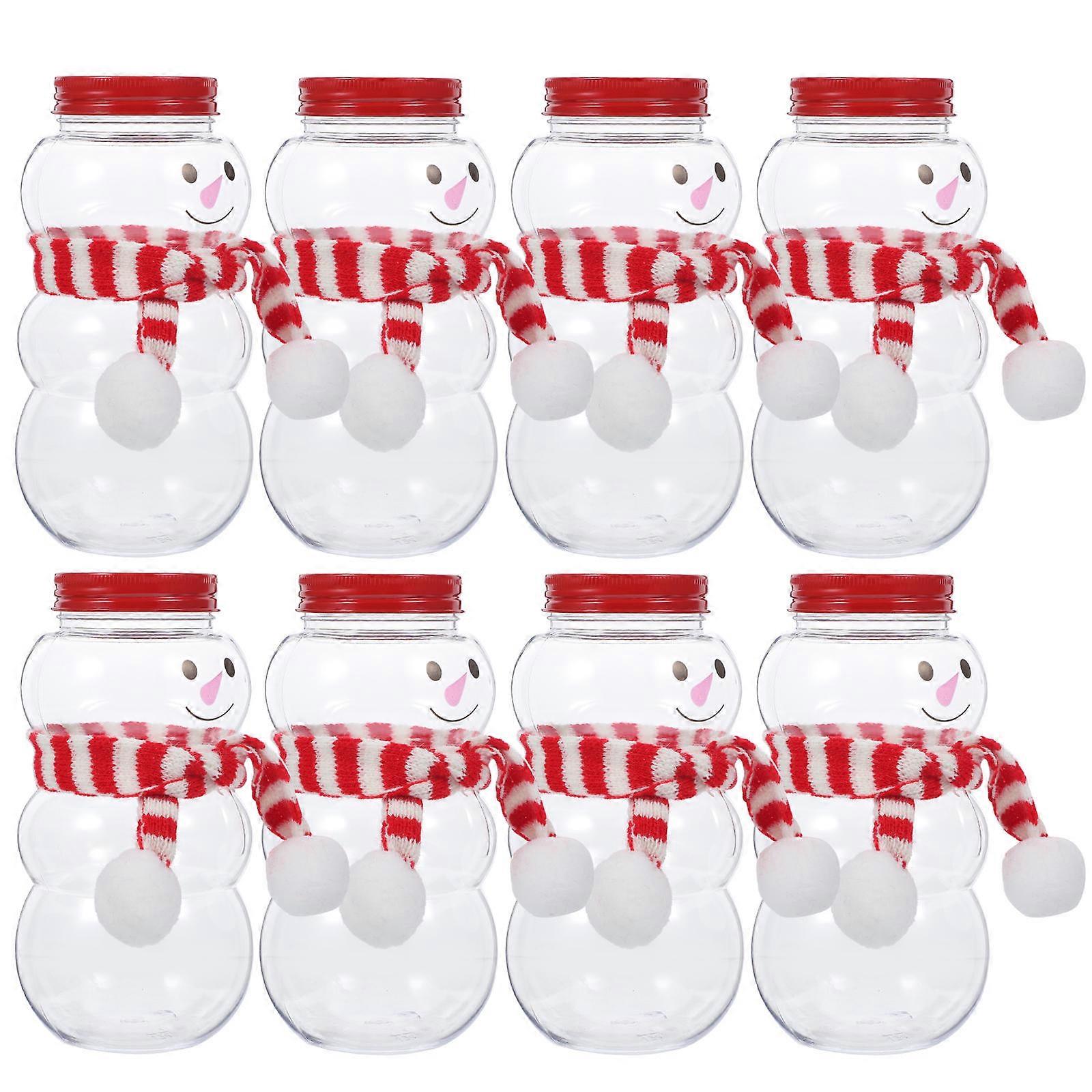 10 Sets Christmas Snowman Shaped Beverage Bottles Plastic Juice Containers with Scarves for Xmas Supplies