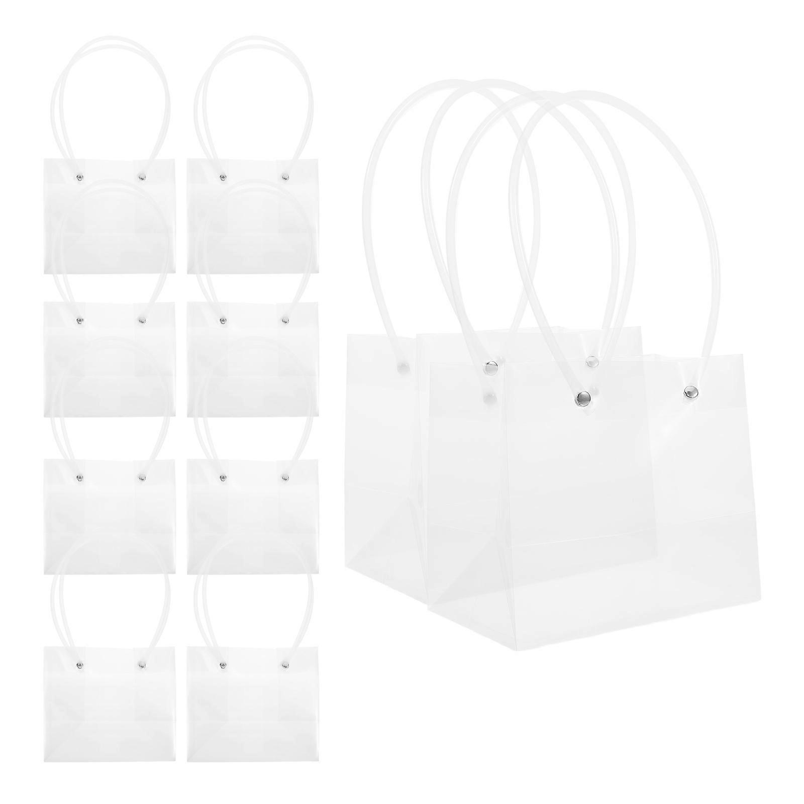 Transparent PVC Bouquet Gift Bag with Double Handles for Storage Elegant and Durable 10 Pieces
