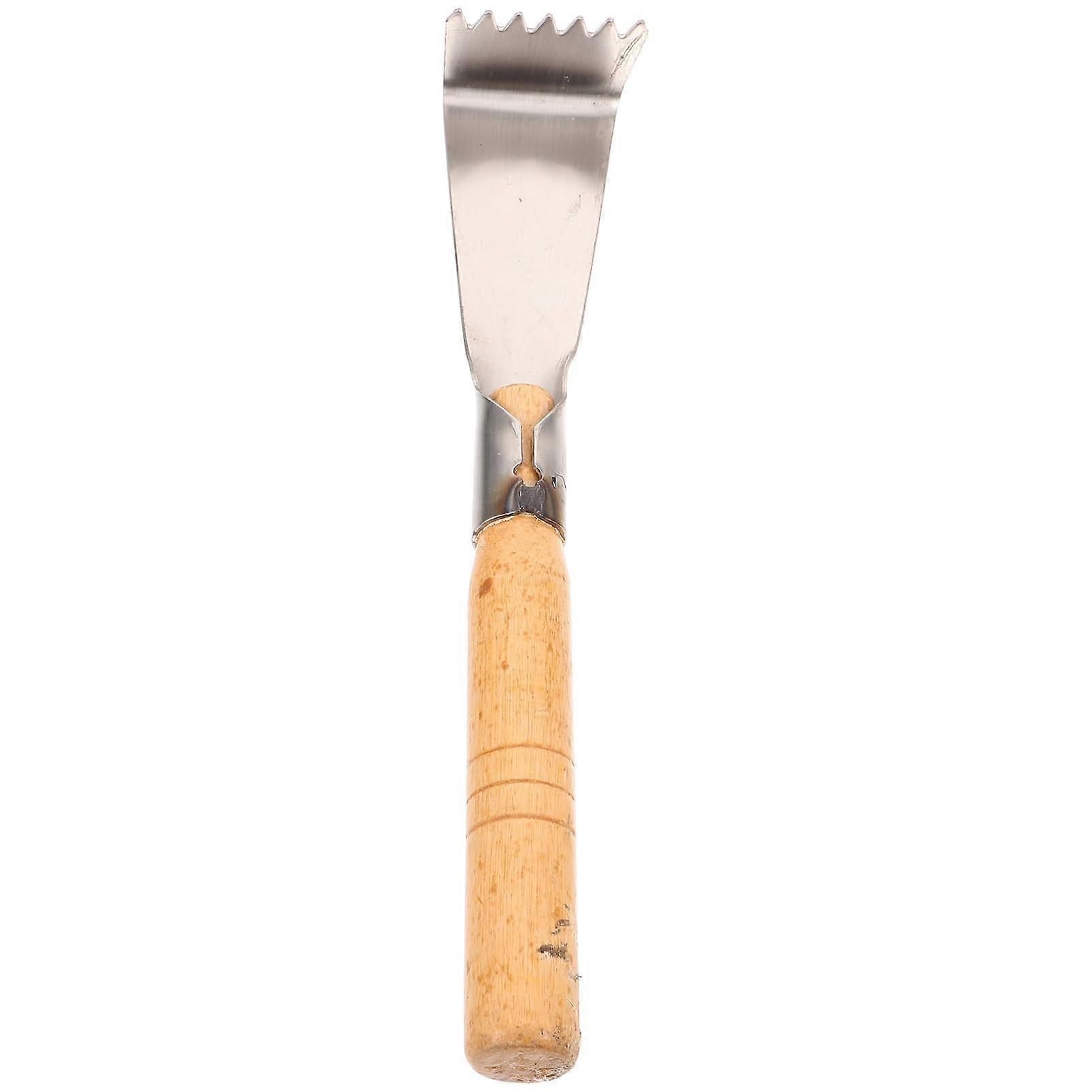 Wooden hand trowel with ergonomic handle for weeding and planting in gardening and vegetable cultivation garden tool.