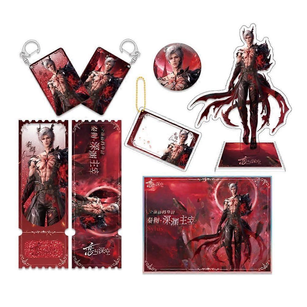 Love Deepspace Collections Set of 6 Sylus Figure Badge Keyring Sylus Stand Trading Card for Fans