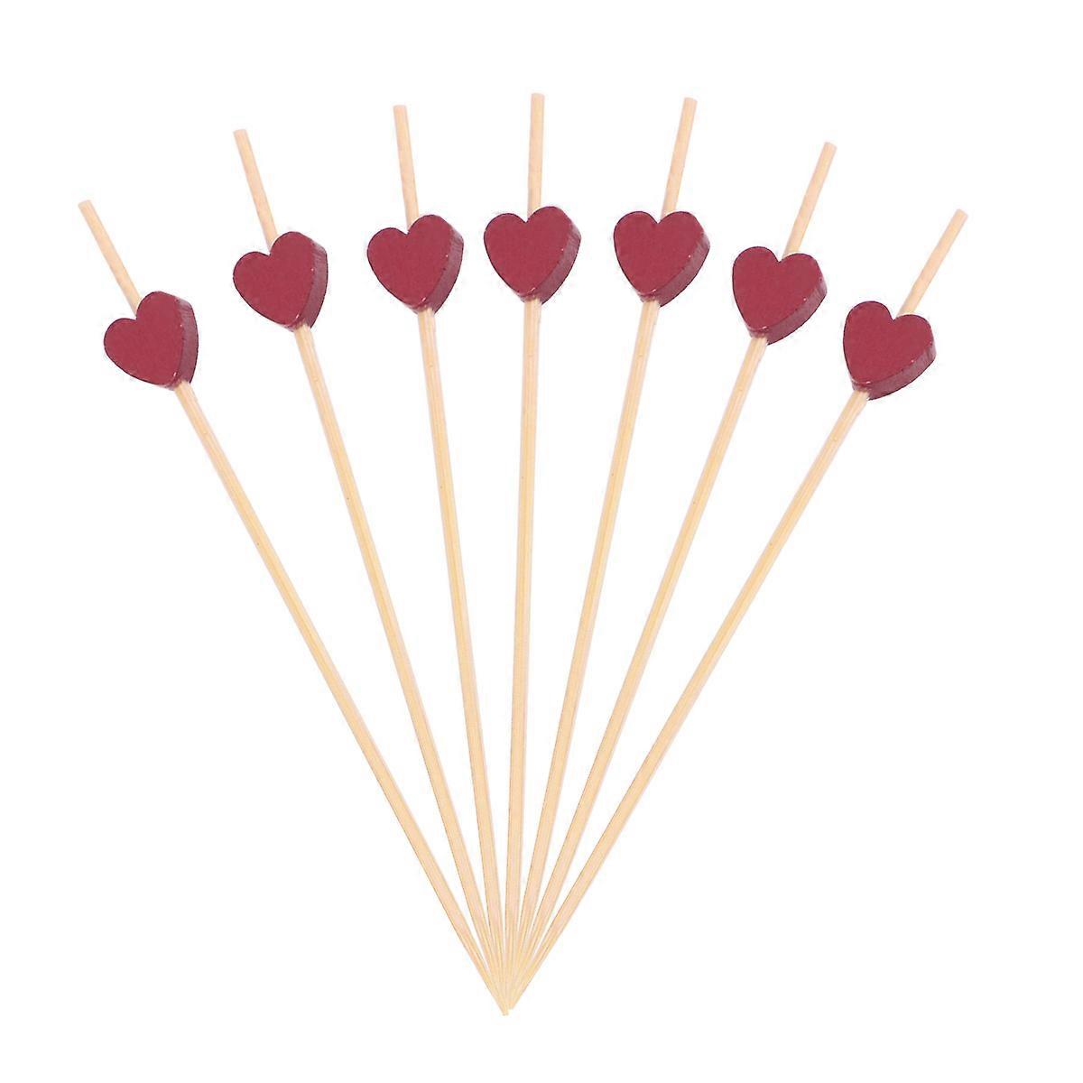Fruit Toothpicks Handmade Heart Shape Bead Cocktail Picks For Finger Food Display Red 12 Piercing 100Pcs