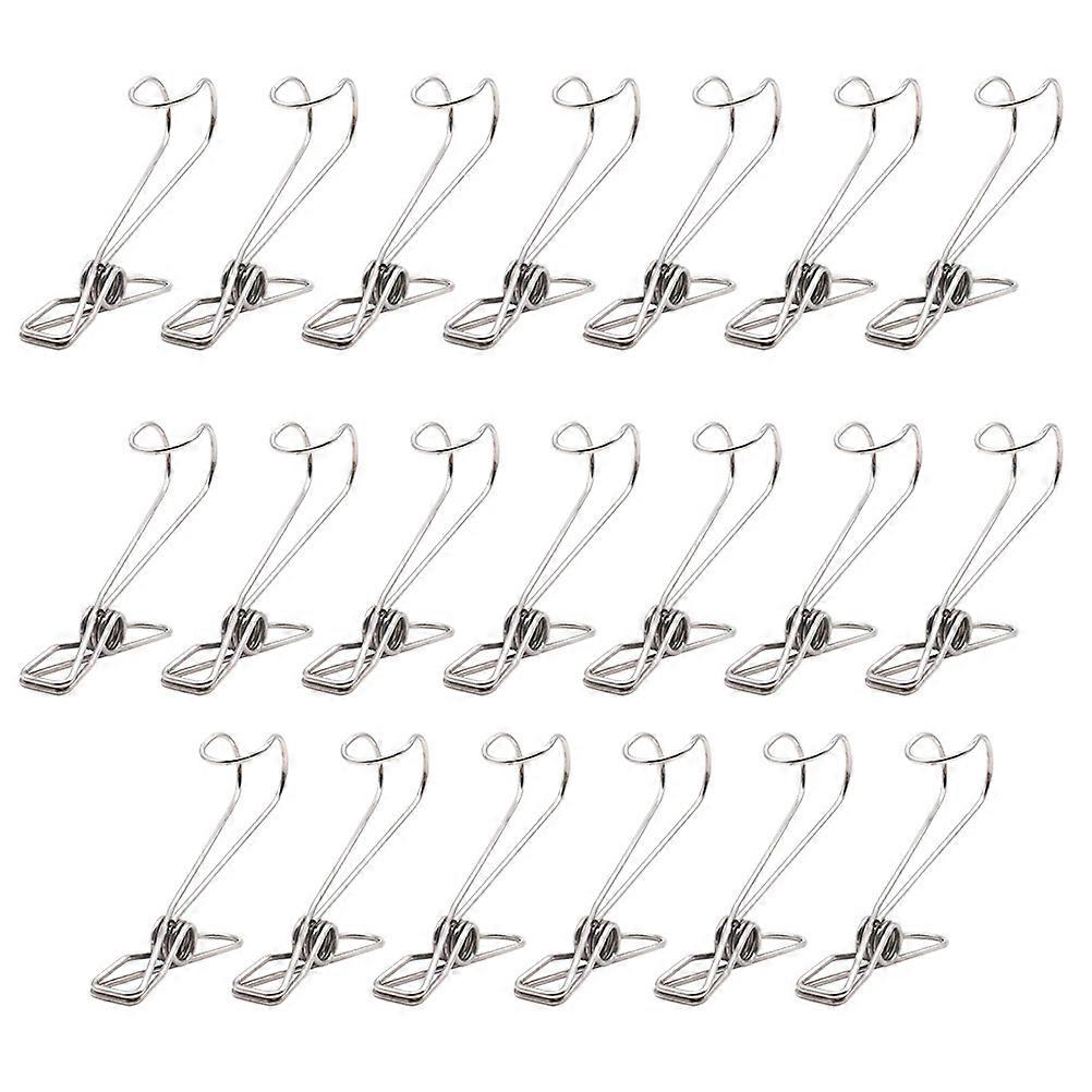 20pcs Stainless Steel Wire Clips with Hook Multi Purpose Laundry Clips for Hanging Clothes & Photos, Rustproof & Elastic Design for Home Use