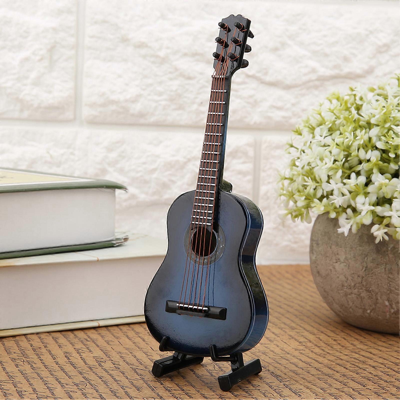 Miniature Wooden Guitar Model Display Mini Musical Ornaments Craft Home Decor (Blue 14cm)