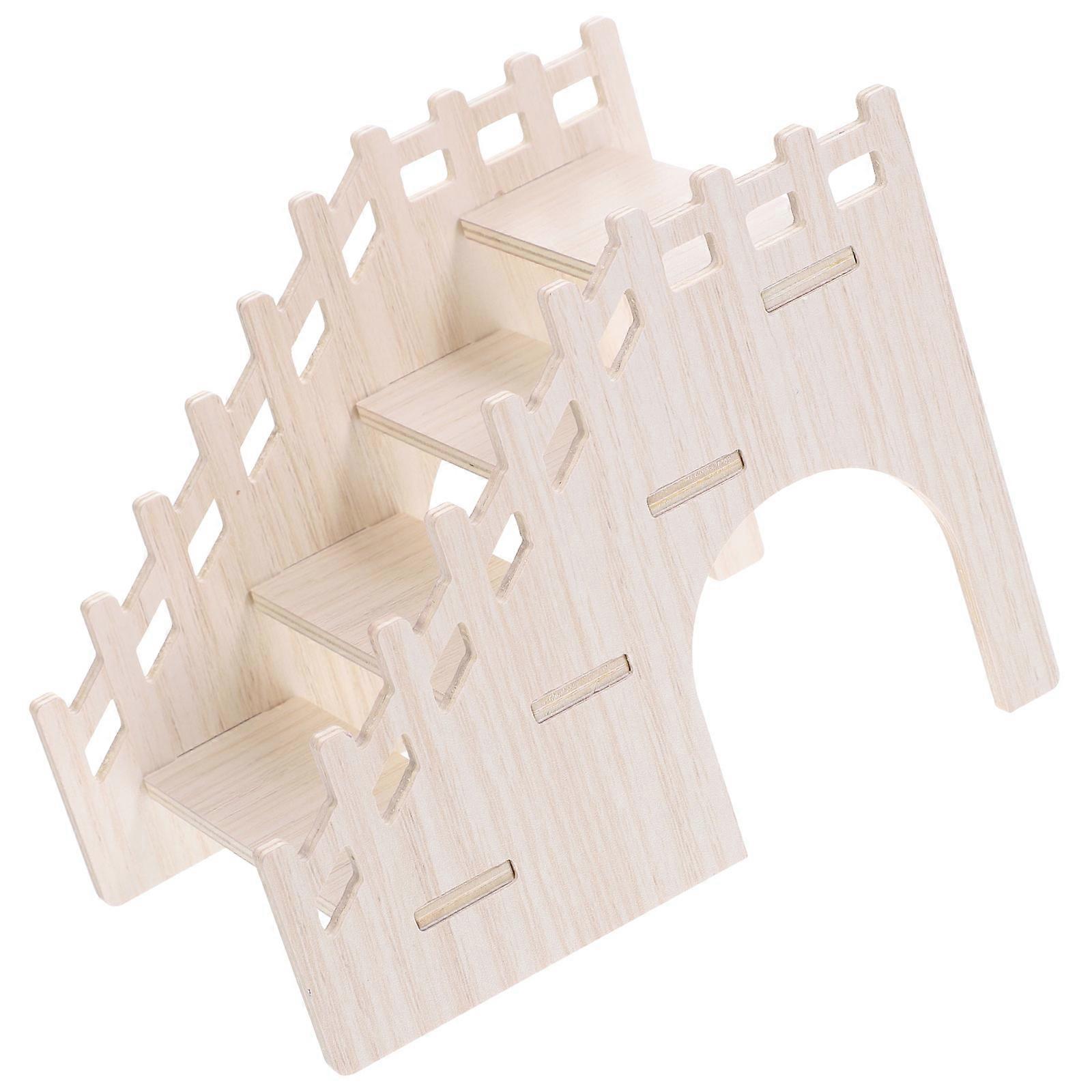 Wooden Hamster Ladder for Pet Play and Exercise Beige Color Safe Natural Wood Material