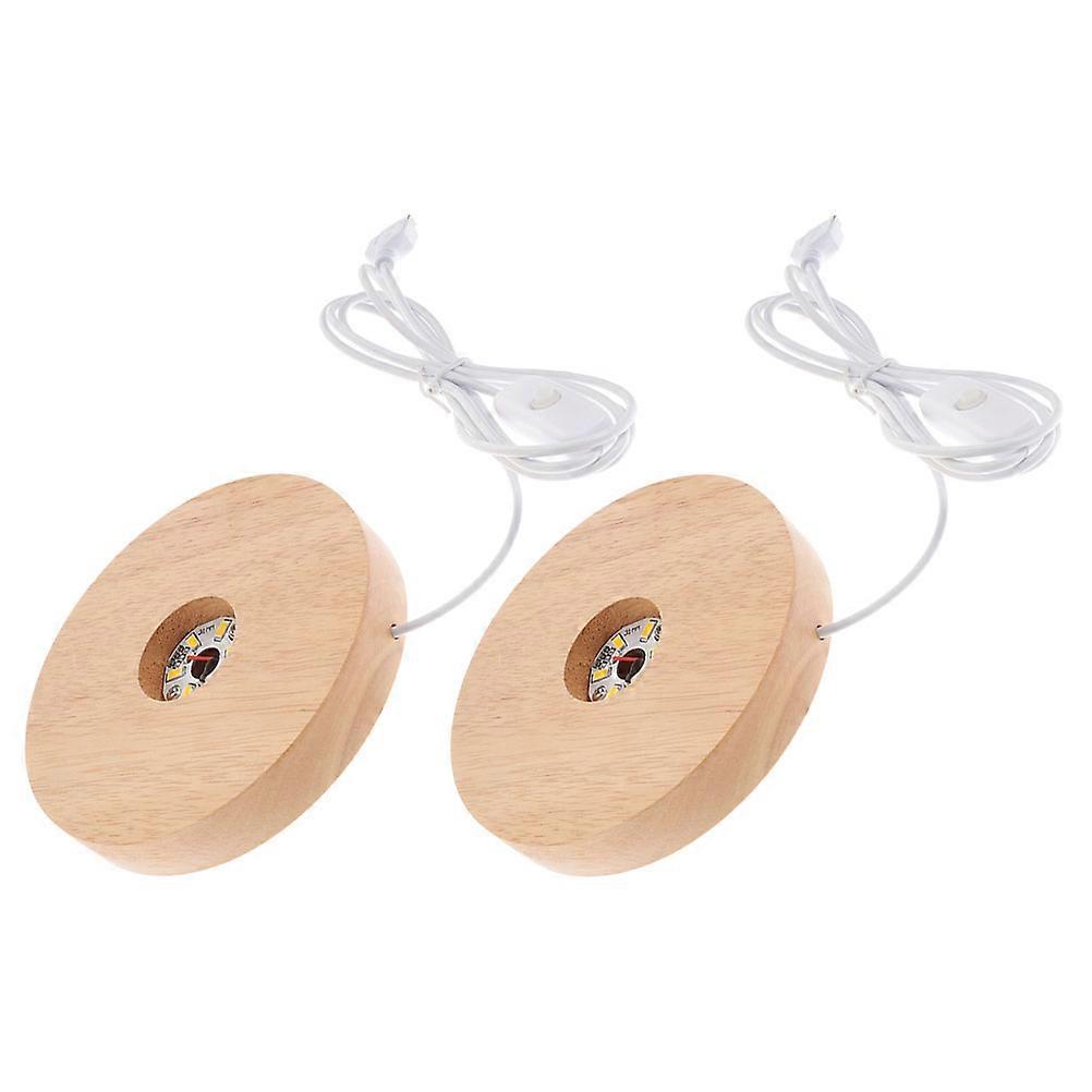 Wood LED Light Base for Display with USB Charging Warm Light Yellow Color Fits Crystal Glass Items 2 Pieces