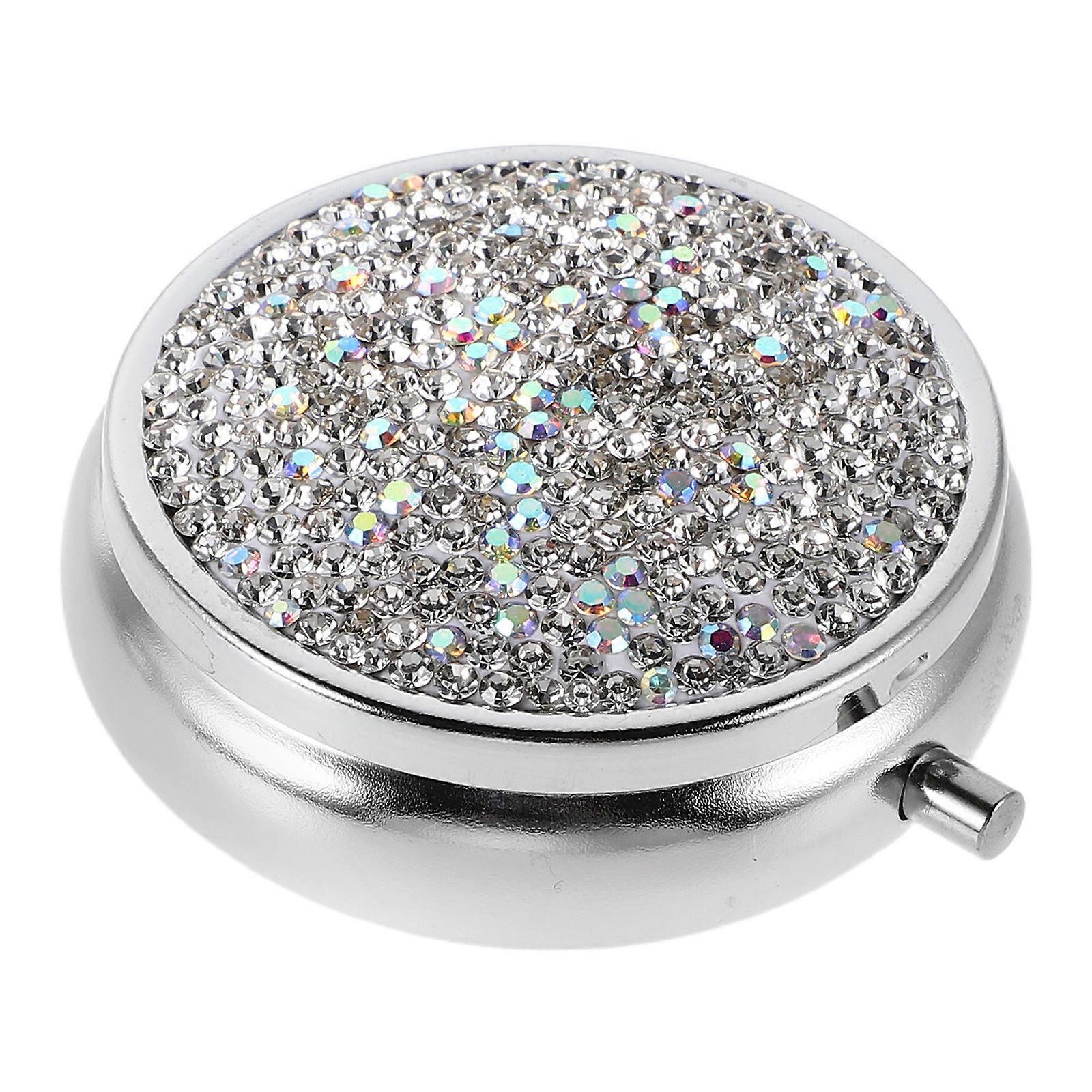 Compact Rhinestone Pill Organizer with Compartments, Portable Mini Medicine Storage Box for Purse Travel, Durable & Stylish Medication Container for