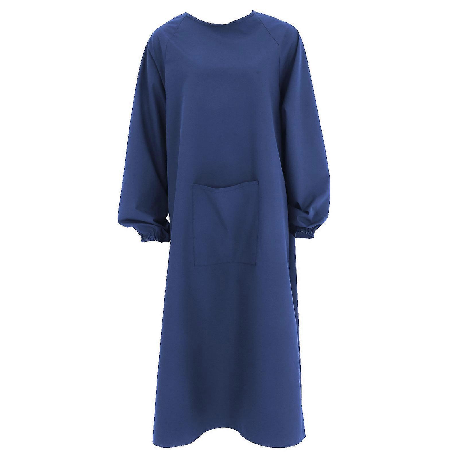 Heavy Duty Long Sleeve Apron with Pockets, Multifunctional Back to Front Design for Cooking, Gardening, and Housework, Dark Blue