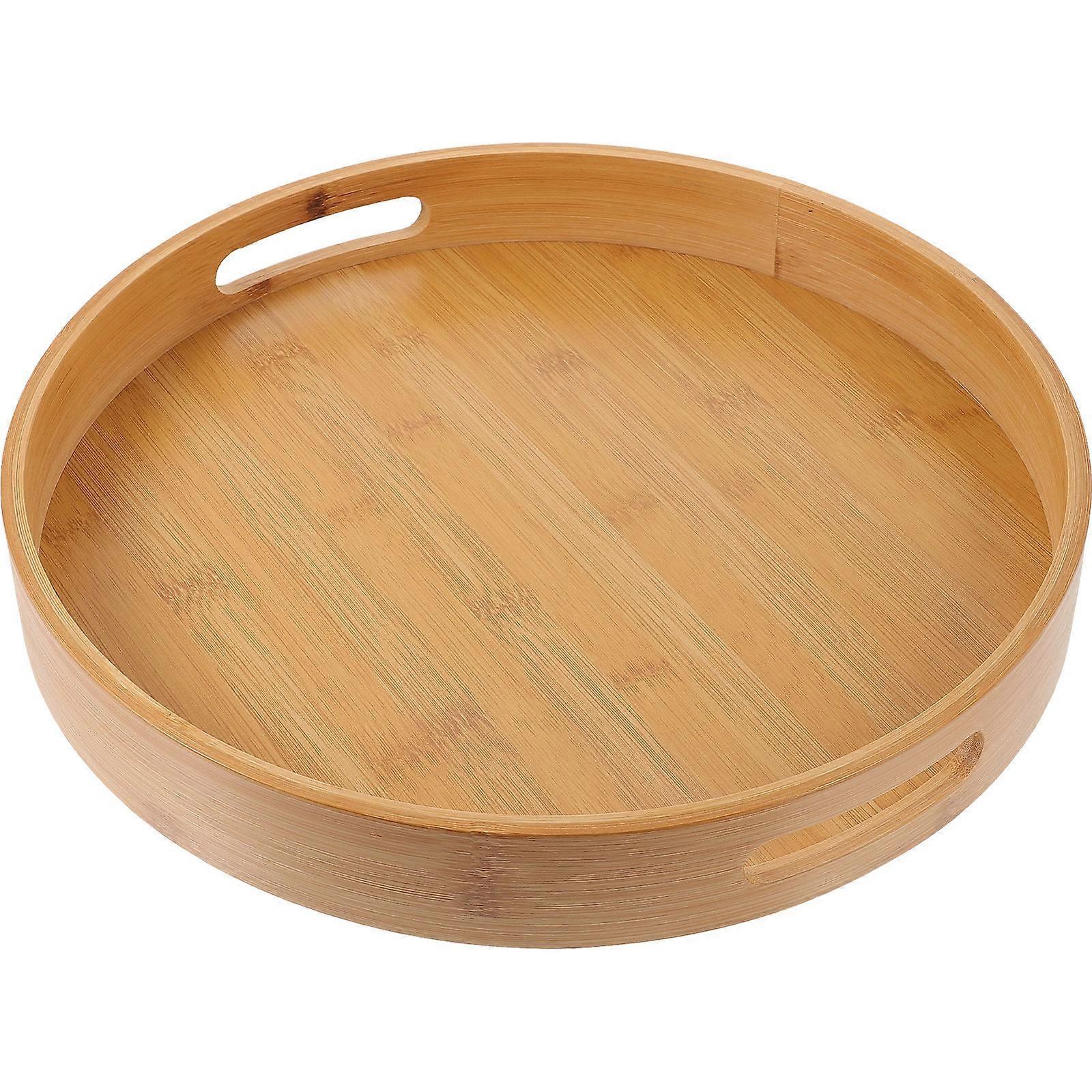 Round Serving Tray with Handle Japanese Style Bamboo Plate for Dinner Breakfast and Beverage Serving