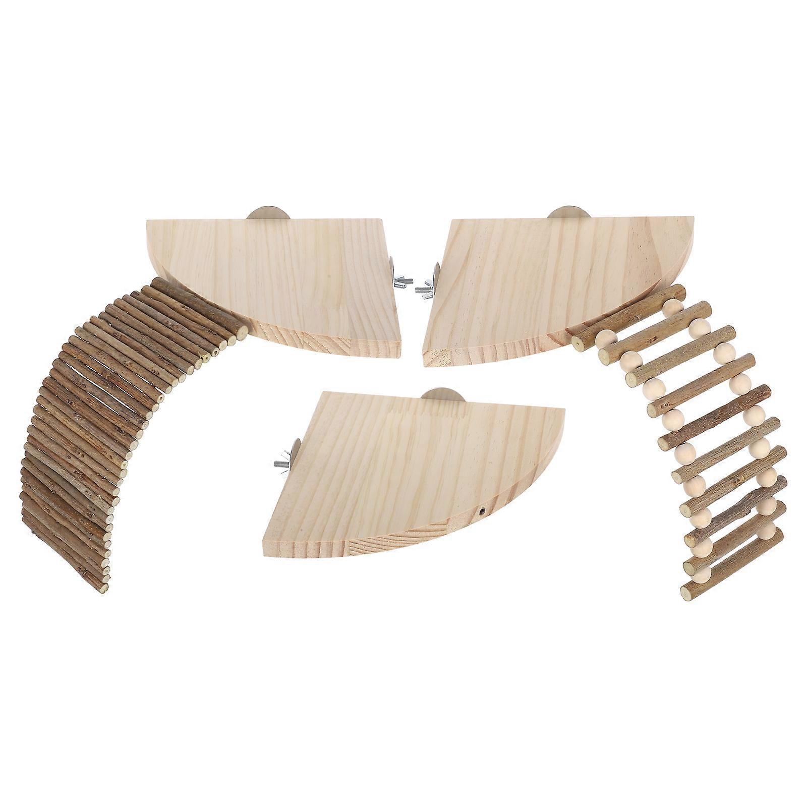 Wooden Climbing Platform with Ladder for Small Animals – Stable Hamster Cage Stand for Guinea Pigs and Dwarf Species, Secure Enrichment for Safe Play