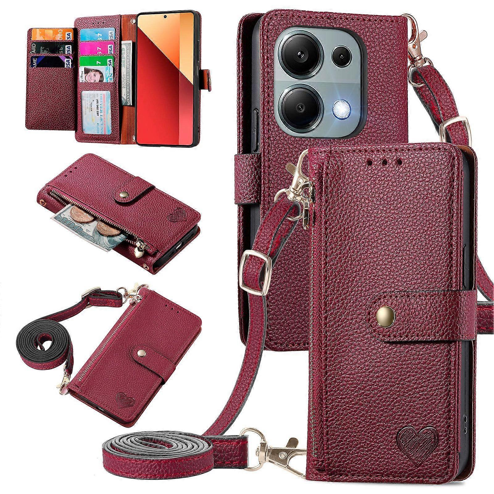 Case for Xiaomi Redmi Note 13 Pro 4G Premium Zipper Closure Leather Wallet Cover with 7 Card Slots and Wrist Lanyard Compatible with Xiaomi Redmi Note