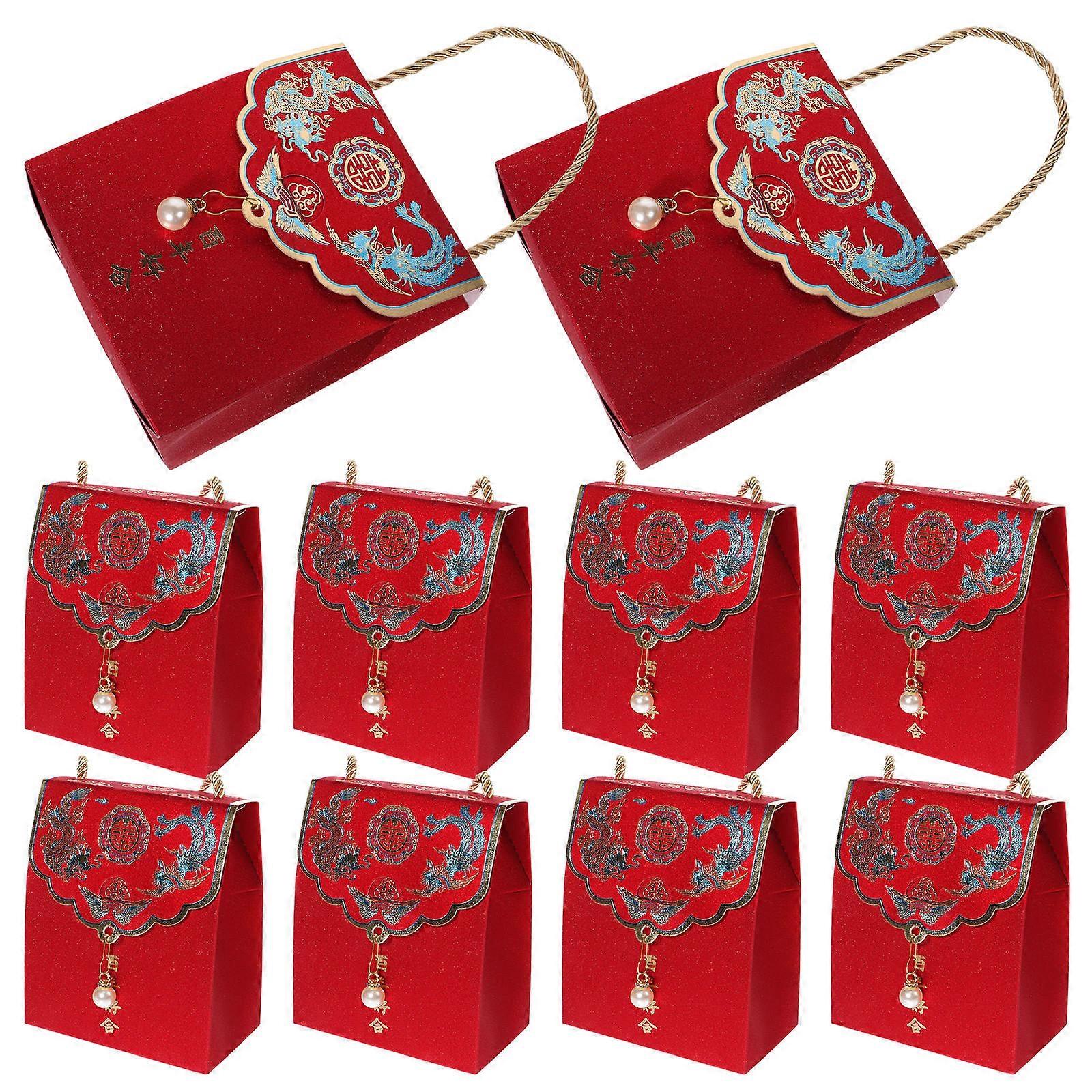 Red Portable Storage Boxes for Wedding Gifts and Snacks with Durable Paper Construction 10pcs