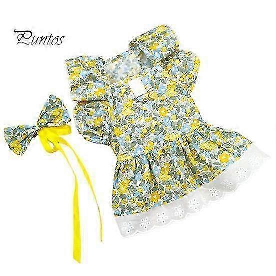 1 Conjunto de Vestido de Pet Estilo Princesa com Mangas com Babados - Roupa de Verão com Estampa de Flores para Cães e Gatos com Cocar Combinando