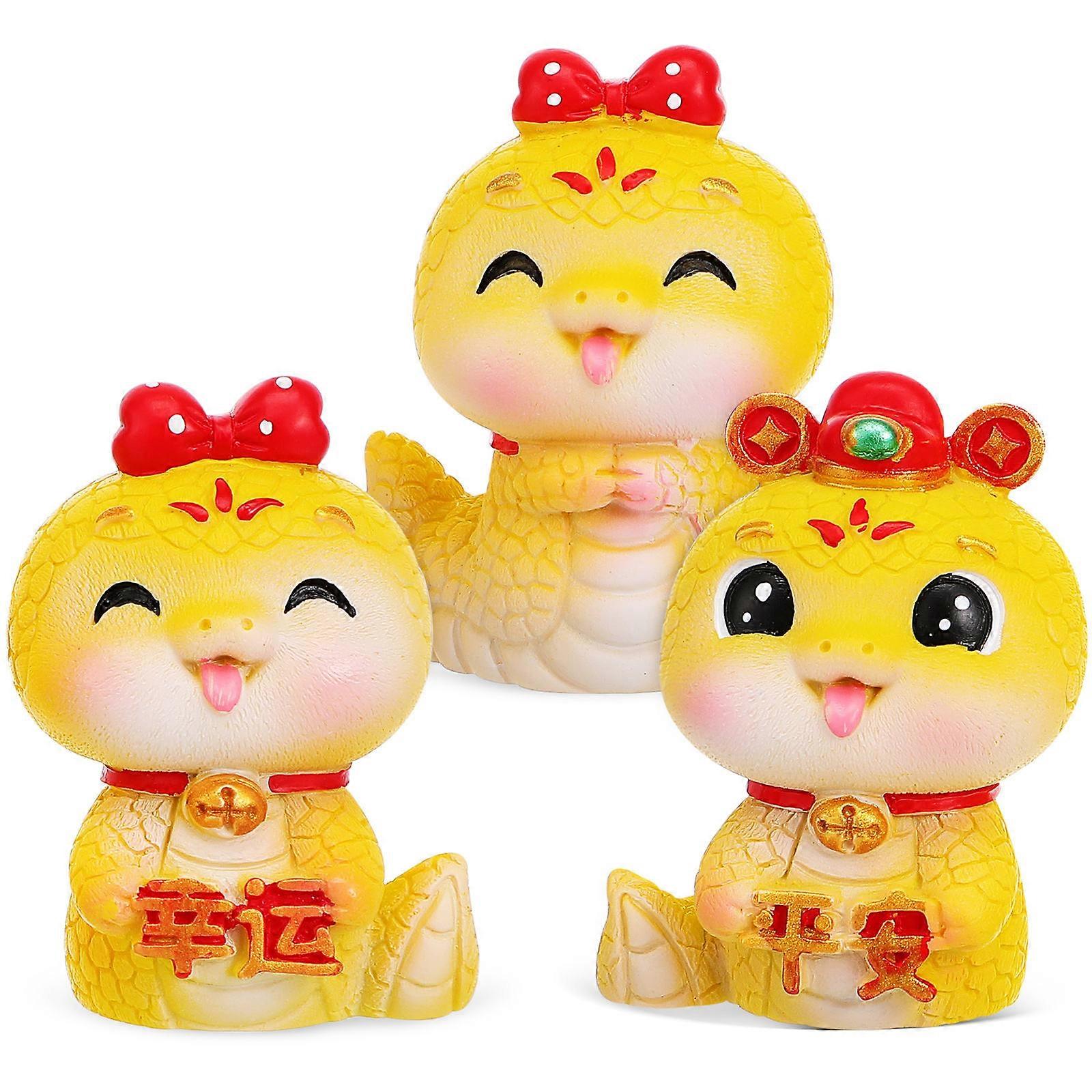 3pcs Mini Resin Snake Figurines Cute Adornment for Car Dashboard and Year of the Snake Decorations