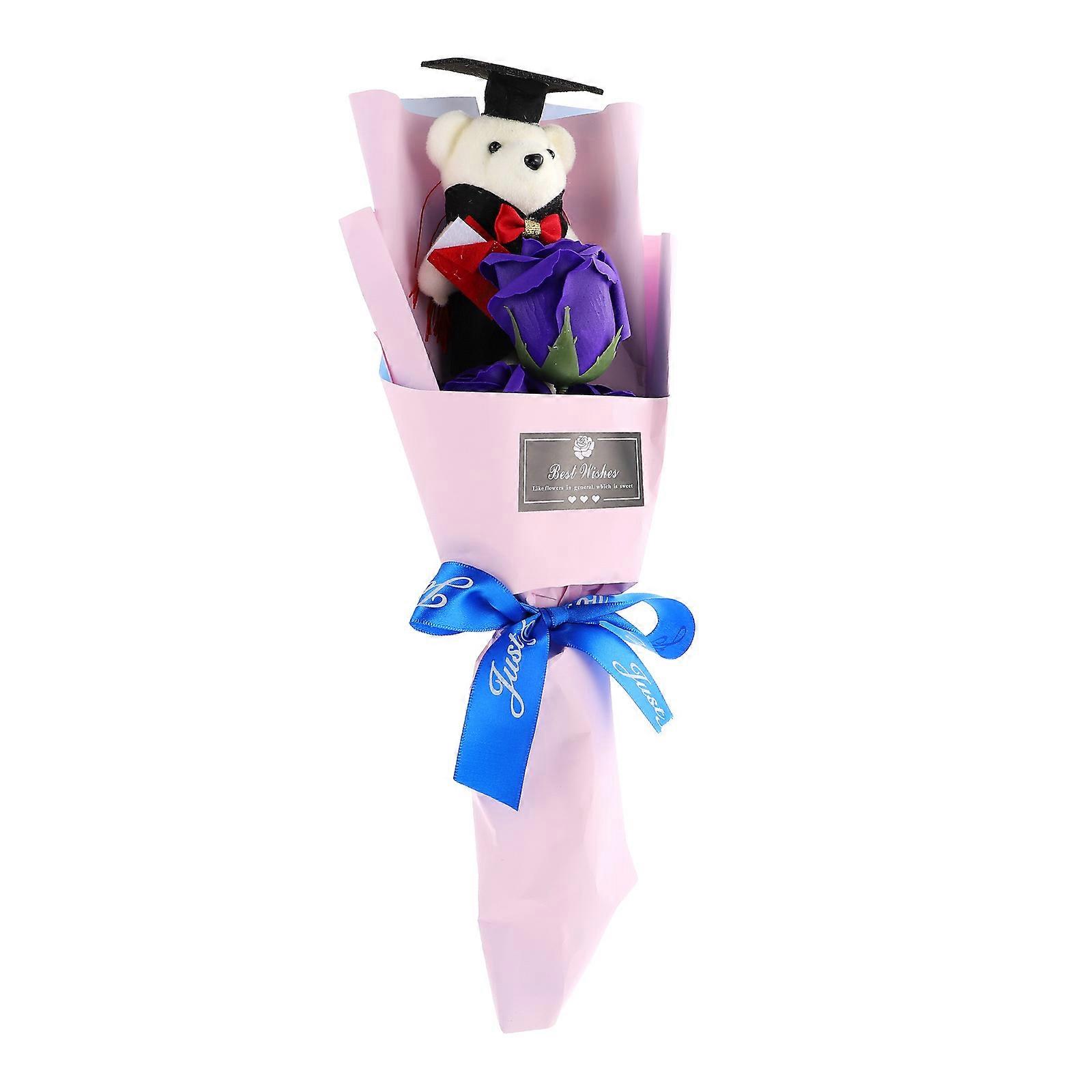 Artificial Handmade Bouquet Graduates Soap Rose Bouquet Graduation Ceremony Decorations Purple 36.00X16.00X8.00CM 1Set