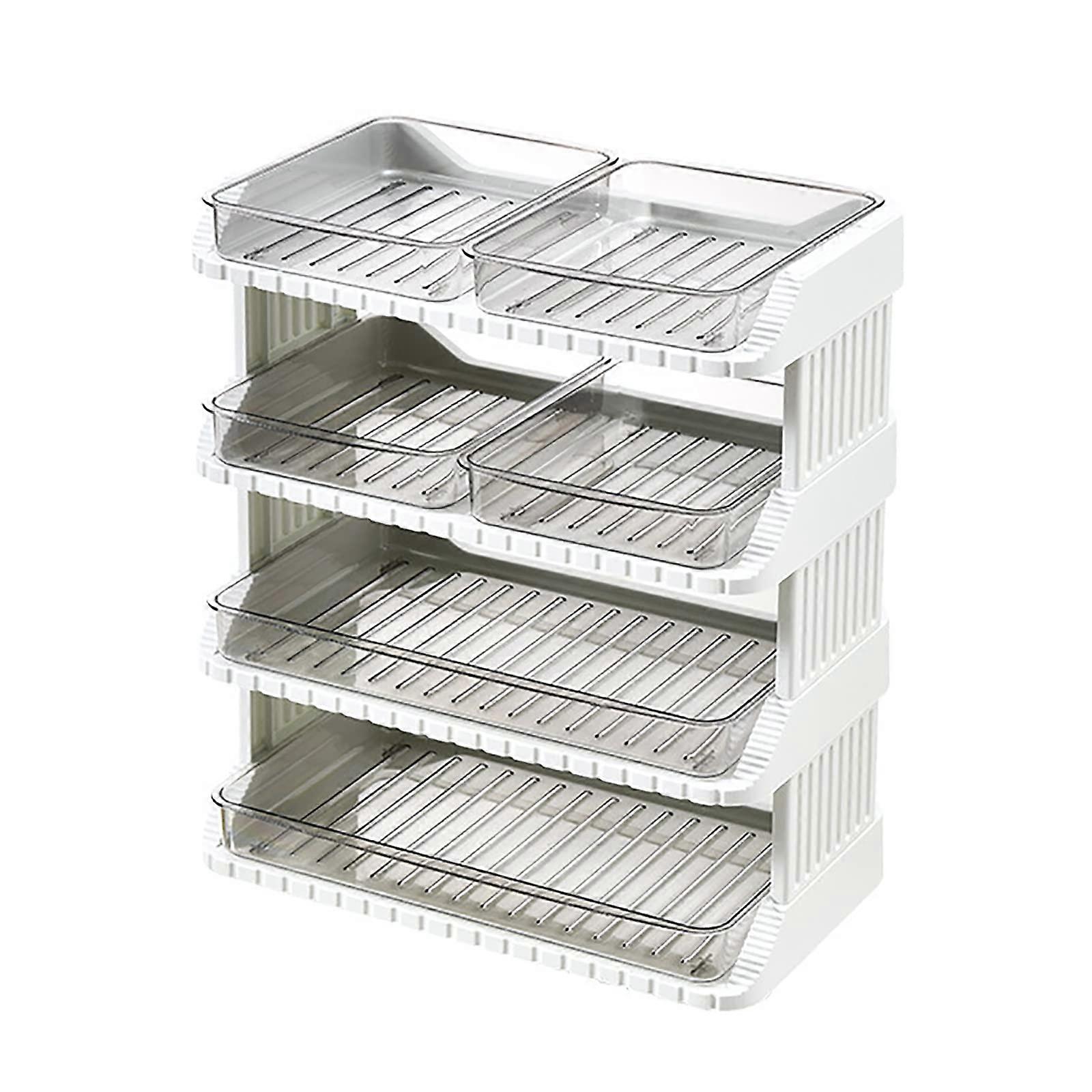 Kitchen Rack Multilayer Plastic Tray Organizer Multifunctional Shelf White Size M for Household Tableware Storage