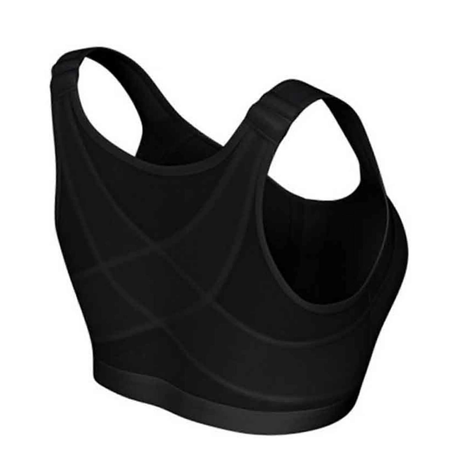 Women's Back Support Bra, Posture Corrector, Wireless Bra, Adjustable Front Closure (Color: Black, Size: XLarge)