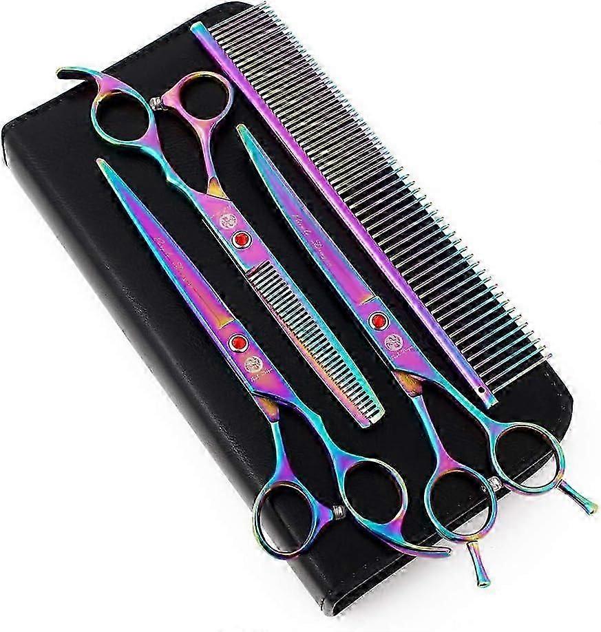 Tesoura decorativa para animais de estimação de 7,0 polegadas Conjunto de tesoura e desbaste para cães