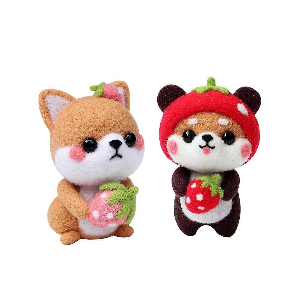 DIY Plush Doll Kit for Kids Needle Felting Tools with Synthetic Material Pink Cartoon Sitting