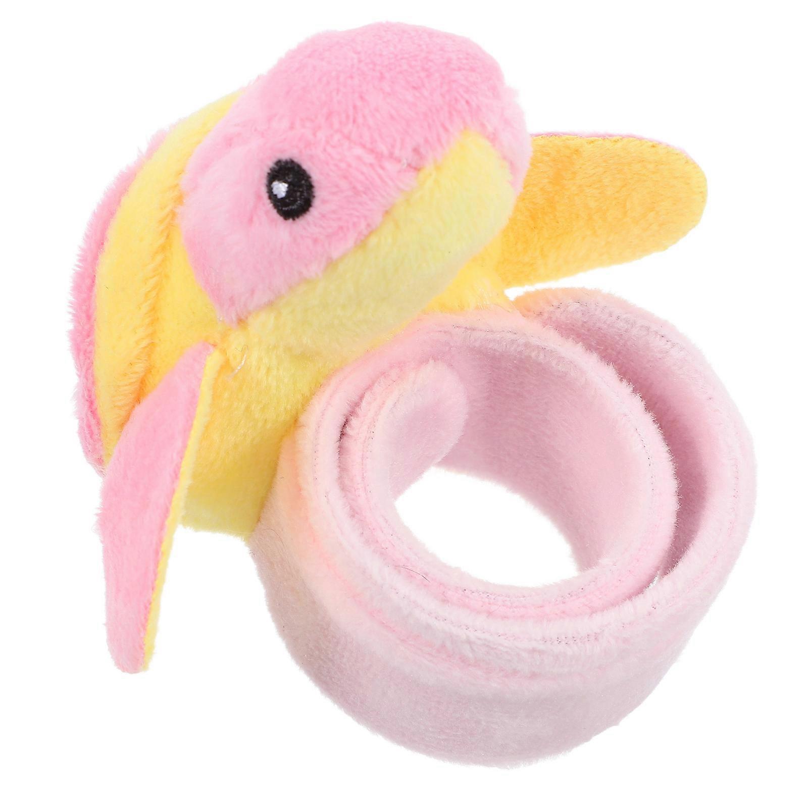 Durable Turtle Slap Bracelet for Kids in Pink Made with Soft Plush and PP Cotton 0.5 Inch Wide