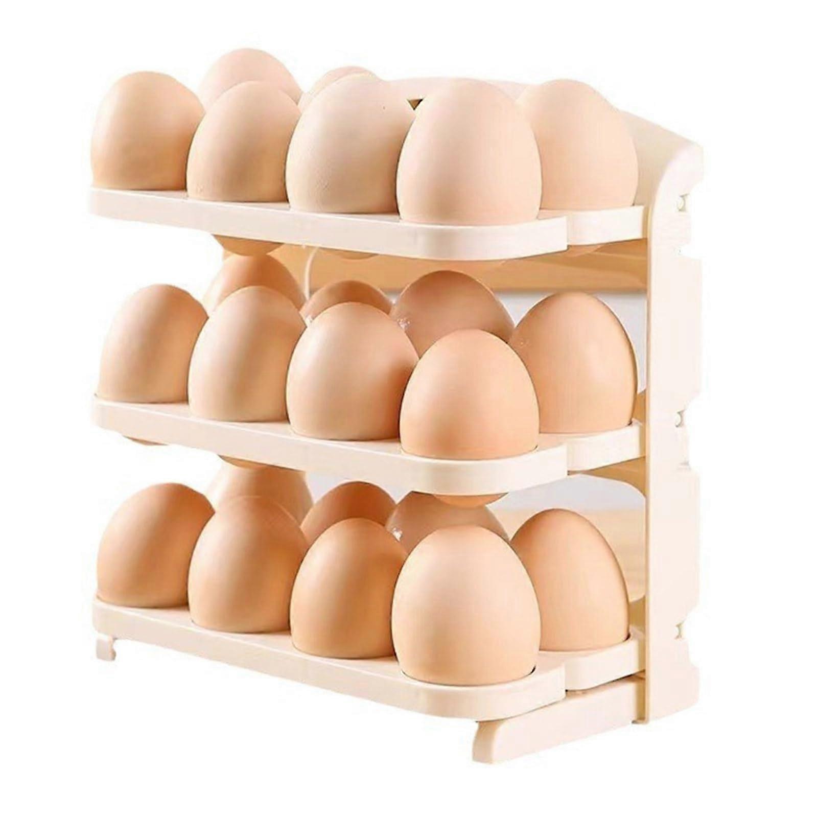 Egg Storage Rack with Large Capacity, 3-Tier Design for Space-Saving Refrigerator Organizer, Holds 24 Eggs, White Color