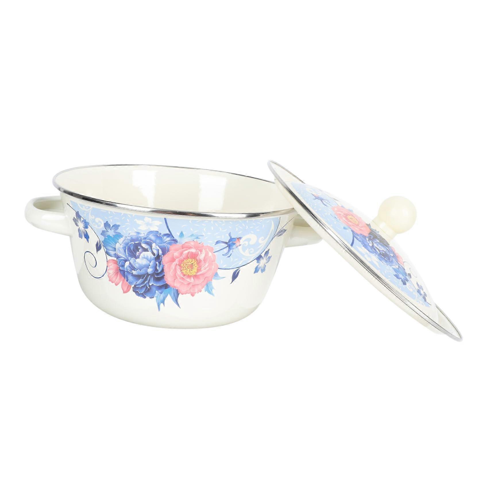 1 Piece Double Handle Enamel Soup Pot Versatile Kitchen Container for Home Restaurant and Hotel Induction Compatible Easy to Clean